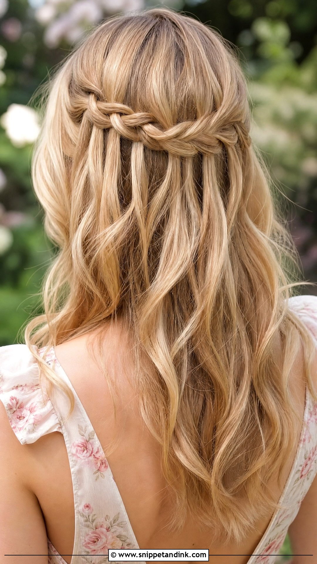Half Up Waterfall Braid Style - Snippet and Ink - 20 Summer Wedding Hairstyles for Guests