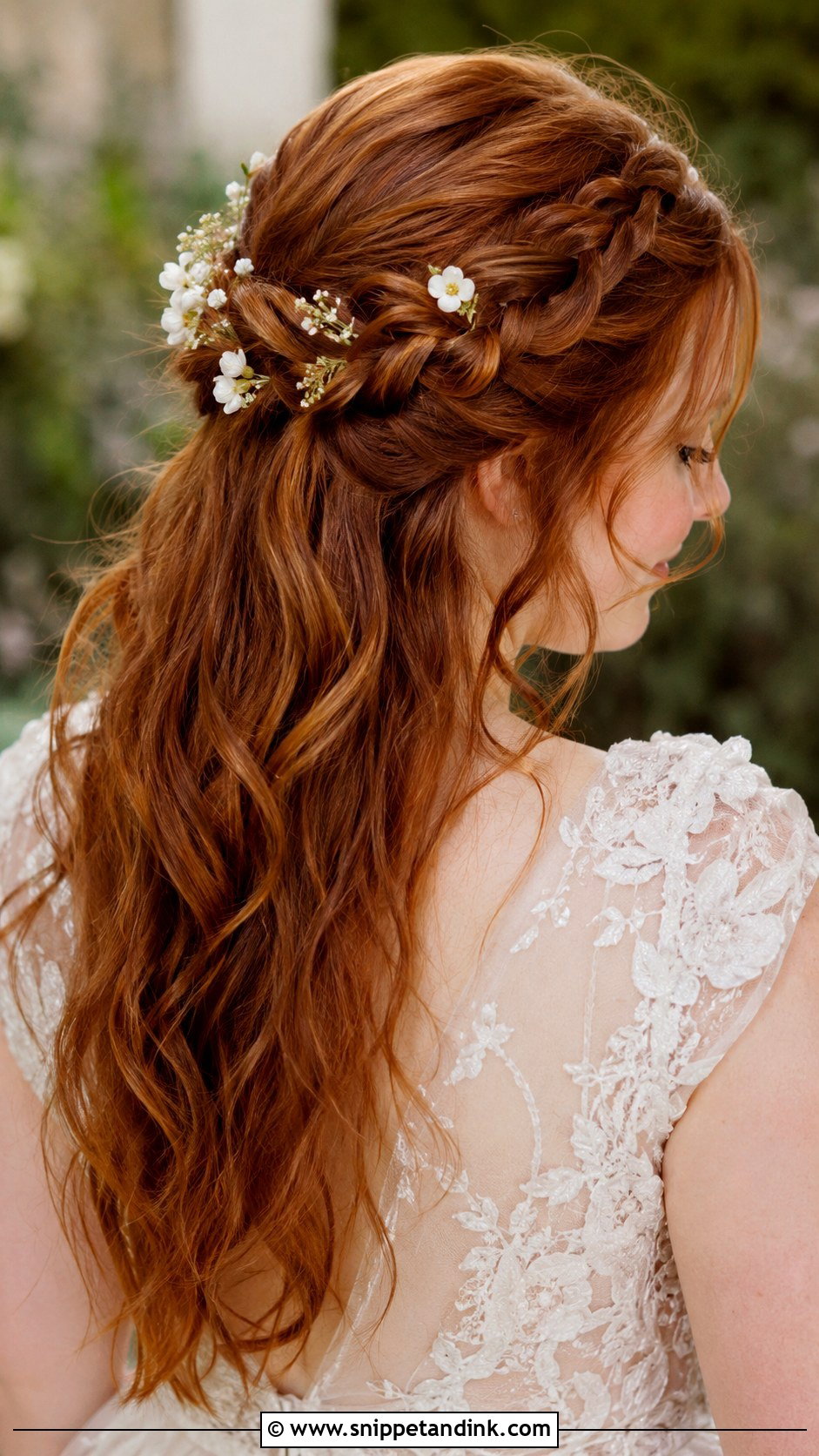 Half Up Waterfall Braid Wedding Hair - Snippet and Ink - 25 Boho Half-Up Half-Down Wedding Hair Ideas