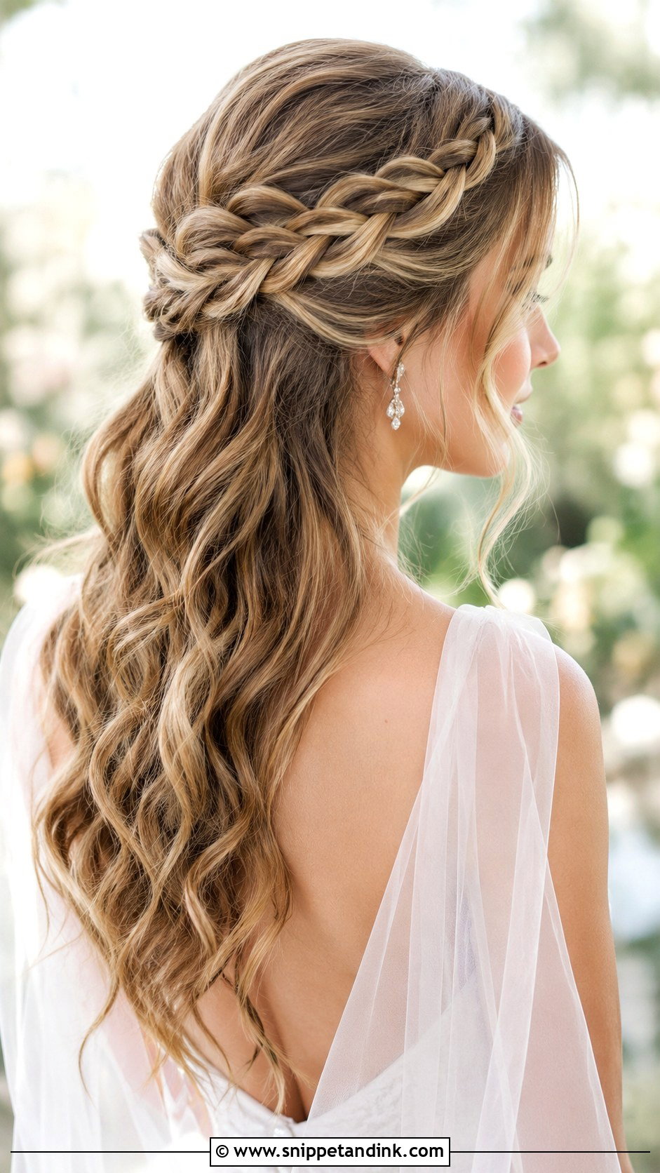 Half Up Waterfall Braid Wedding Hair - Snippet and Ink - 25 Romantic Half-Up Wedding Hair Ideas