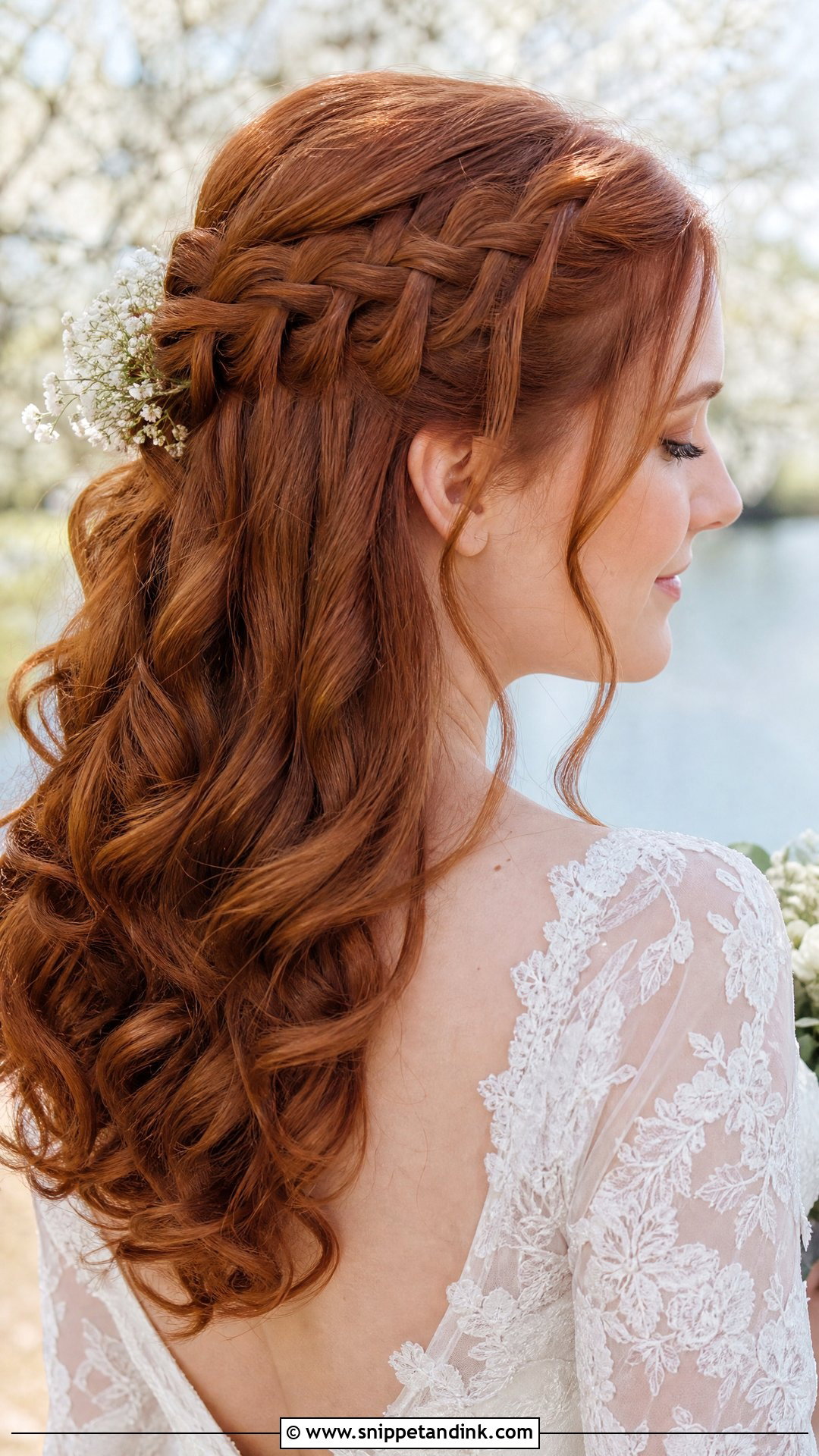 Half Up Waterfall Braid Wedding Hairstyle - Snippet and Ink - 20 Half-Up Wedding Hairstyle Ideas