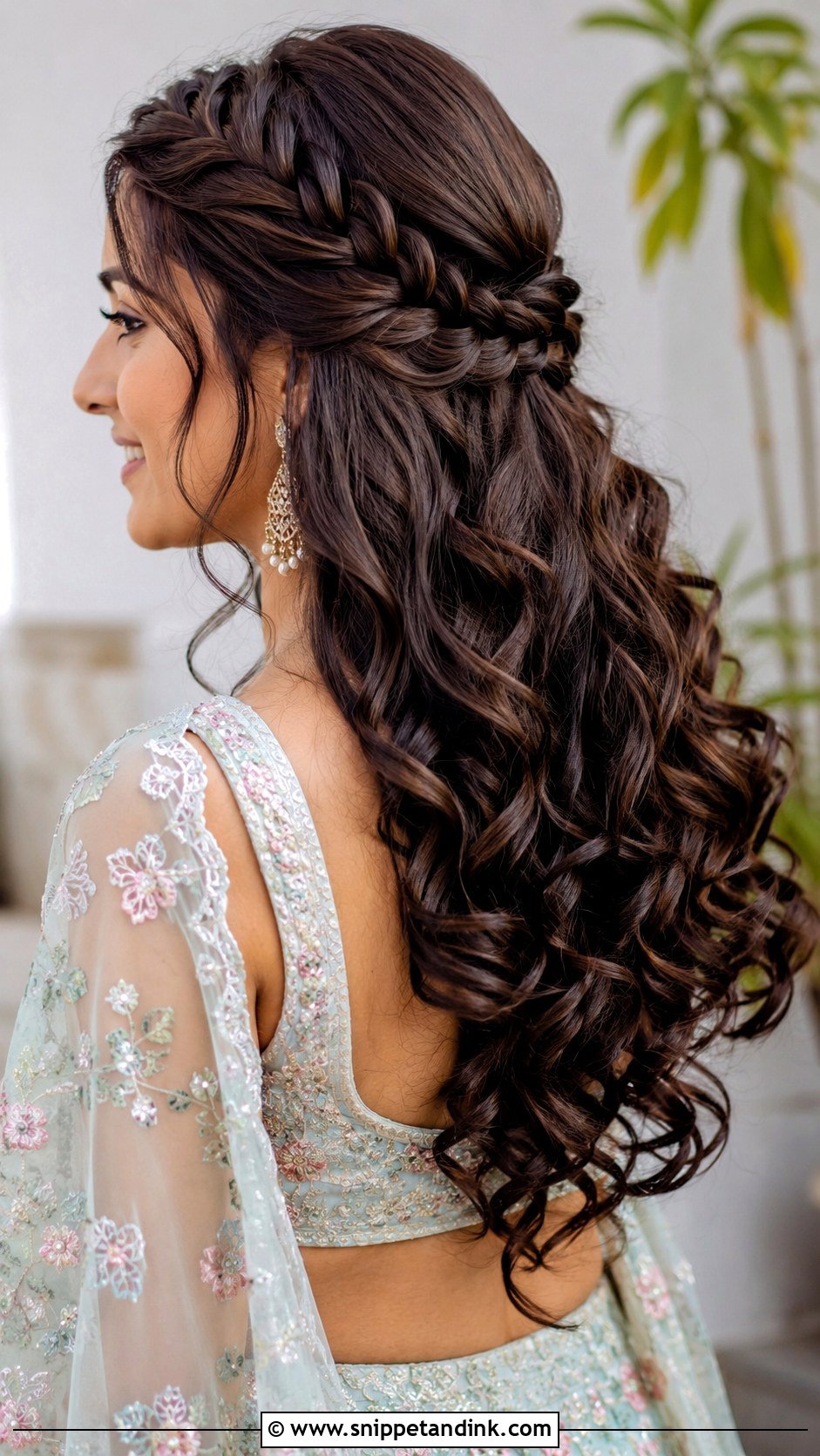 Half Up Waterfall Braid With Curls - Snippet and Ink - 20 Indian Wedding Waterfall Hairstyle Ideas