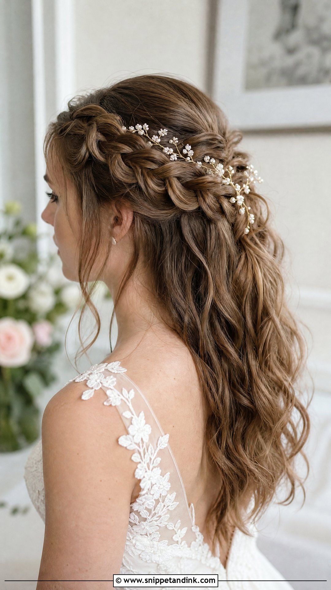 Half Up Waterfall Braid for Brides - Snippet and Ink - 20 Half-Up Wedding Hairstyles