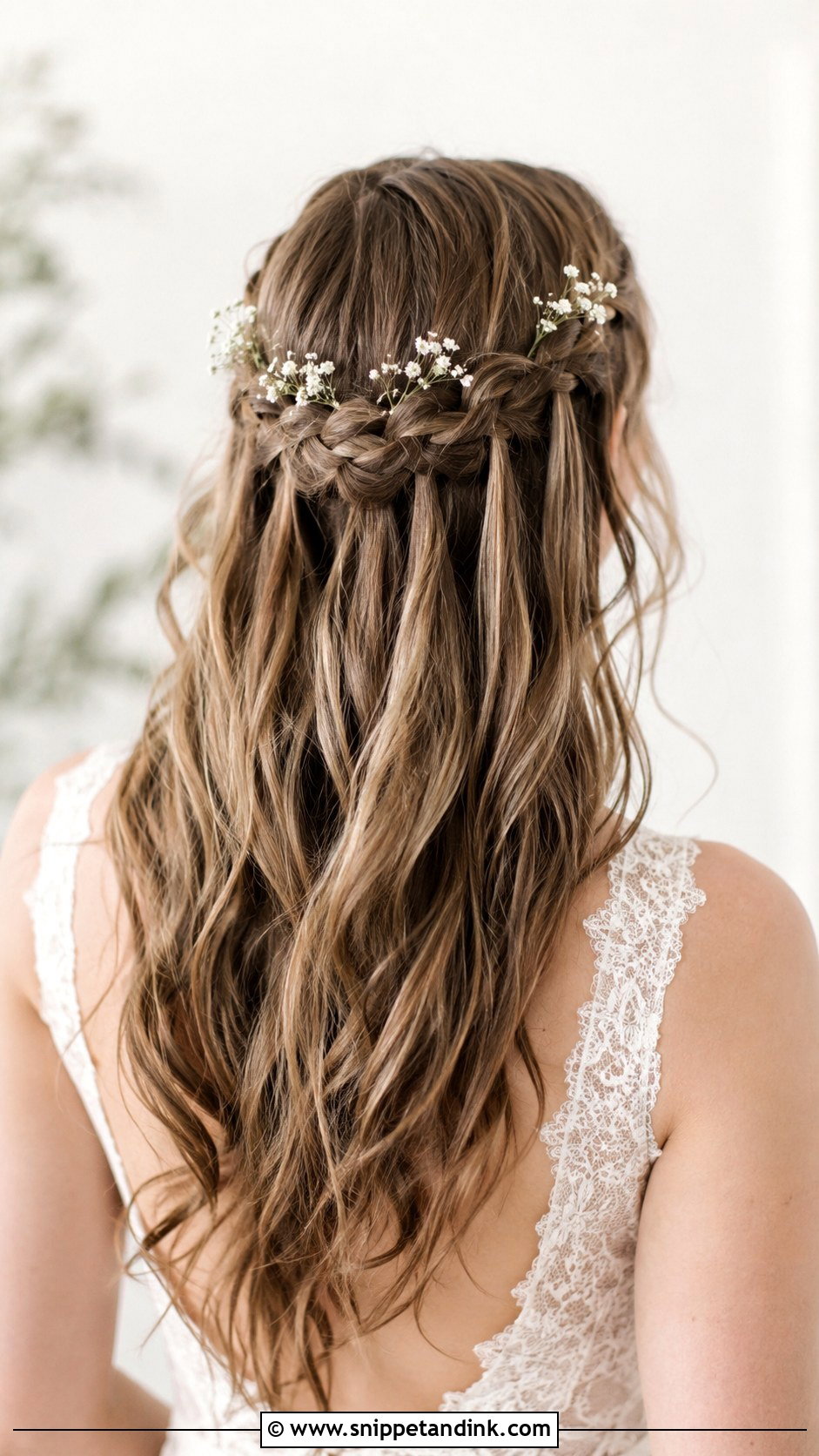 Half Up Waterfall Braid for Medium Hair - Snippet and Ink - 25 Medium Length Half-Up Half-Down Wedding Hairstyles