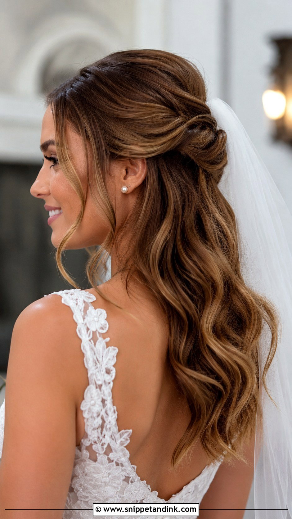Half Up Waves Bride Hairstyle - Snippet and Ink - 15 Waves Bride Hairstyles