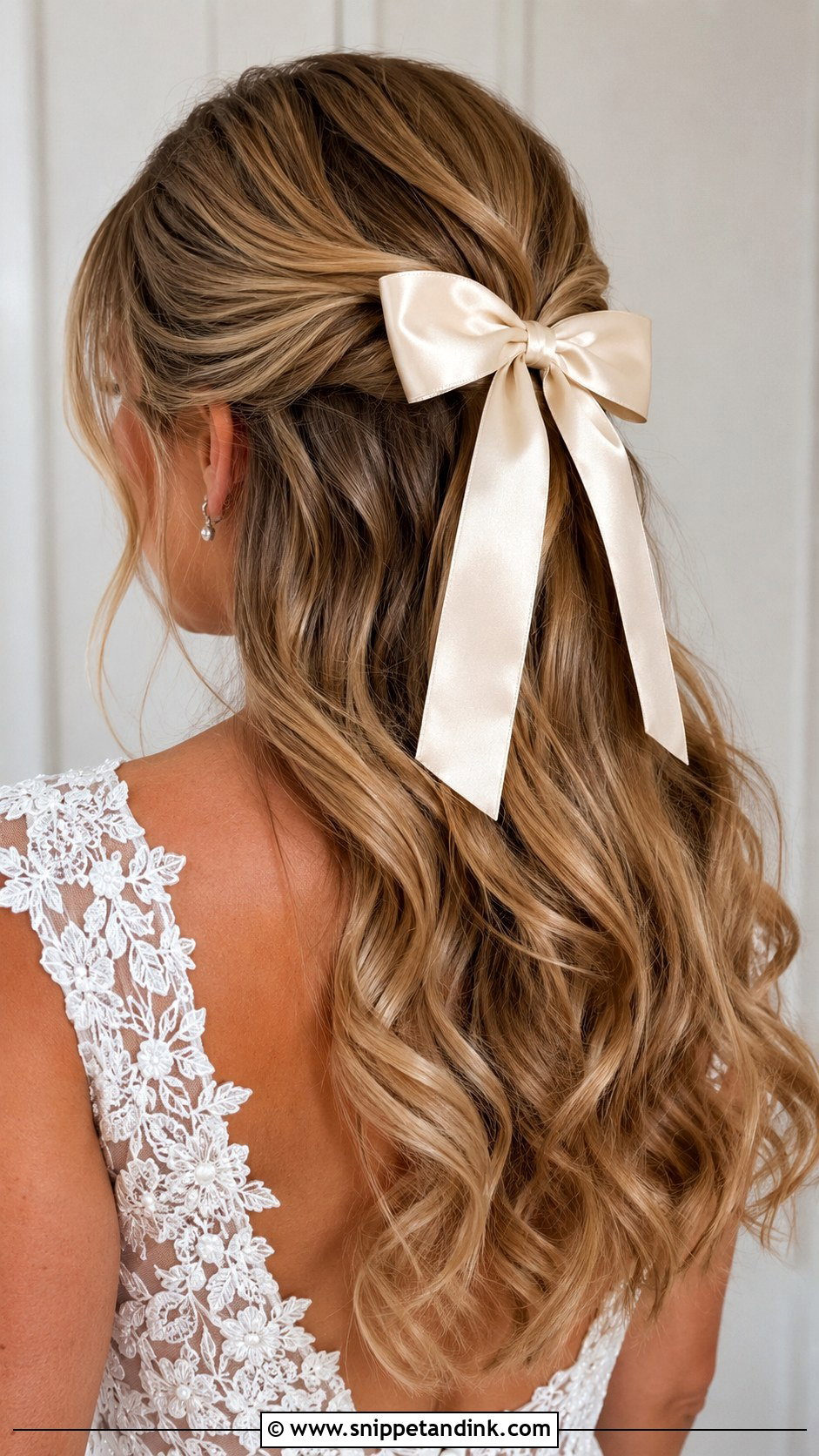 Half Up Waves With Champagne Bow - Snippet and Ink - 20 Wedding Hairstyles with Bow