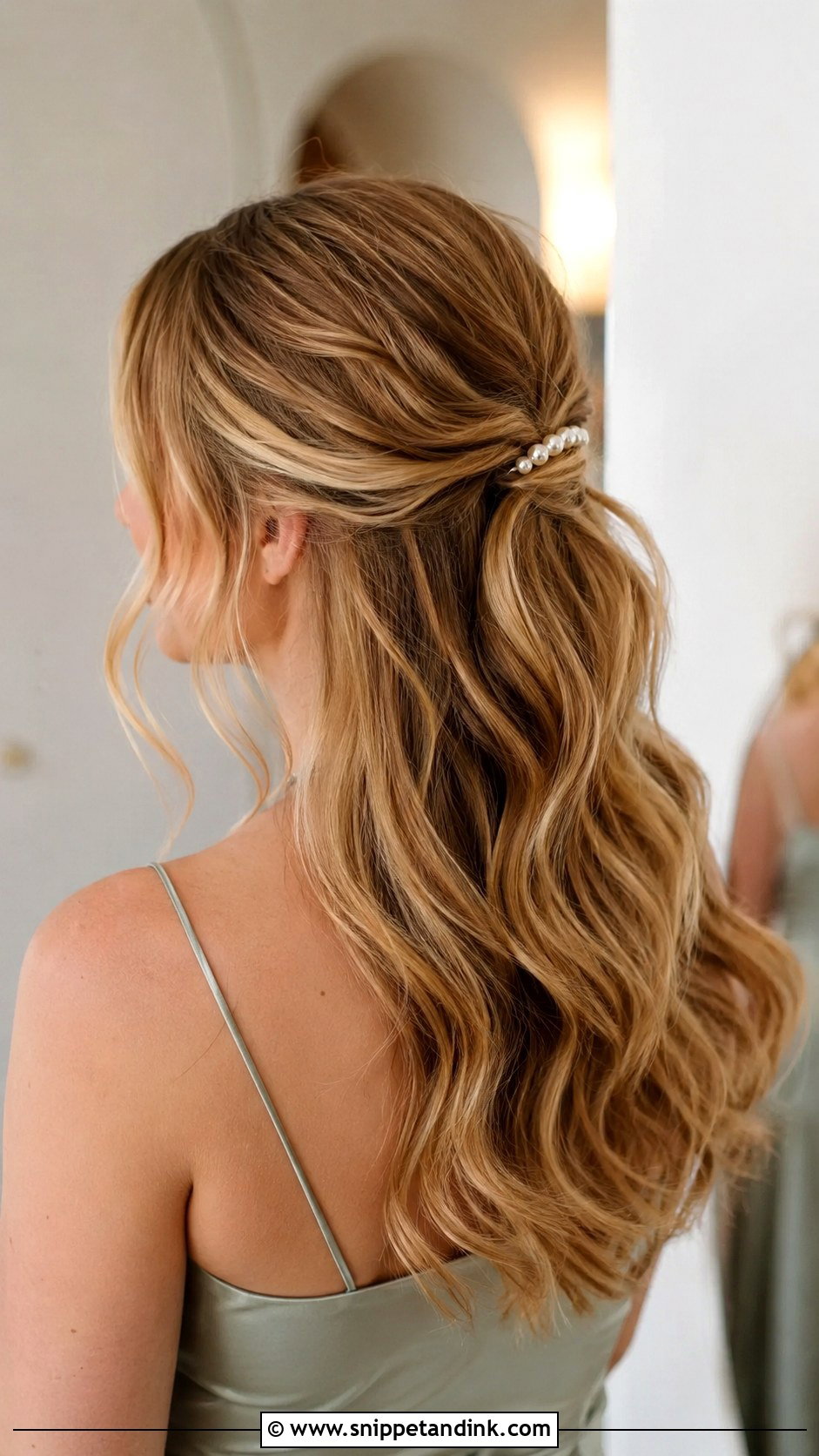 Half Up Wavy Wedding Guest Hairstyle - Snippet and Ink - 15 Wavy Hair Wedding Guest Hairstyles