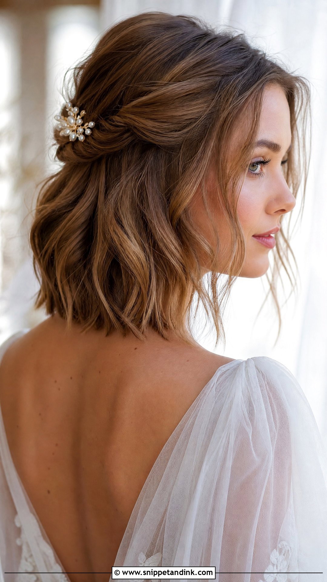Half Up Wedding Bob - Snippet and Ink - 20 Wedding Hair Bob Length Ideas