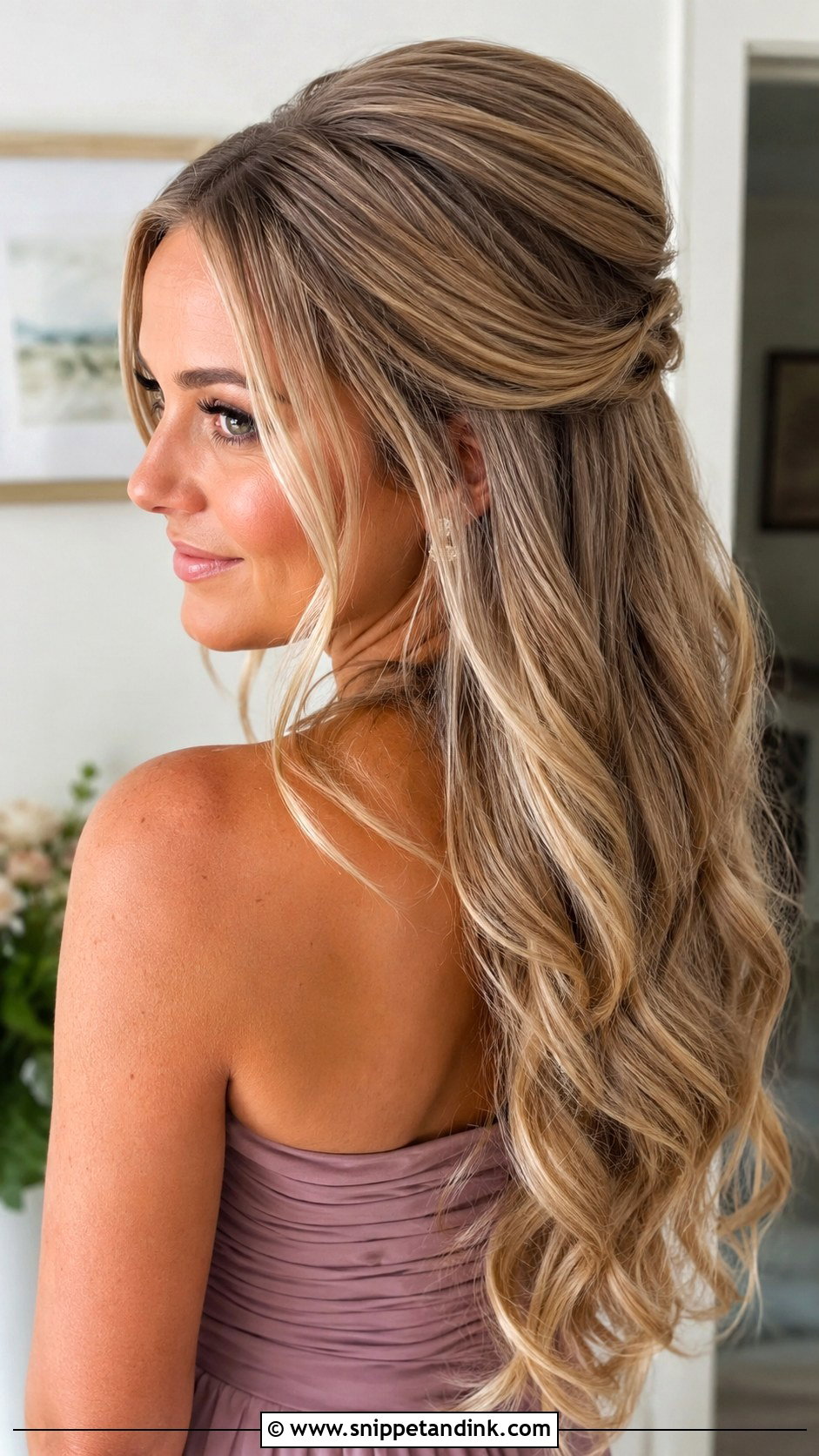 Half Up Wedding Guest Hair For Long Hair - Snippet and Ink - 20 Half-Up Wedding Guest Hair Ideas