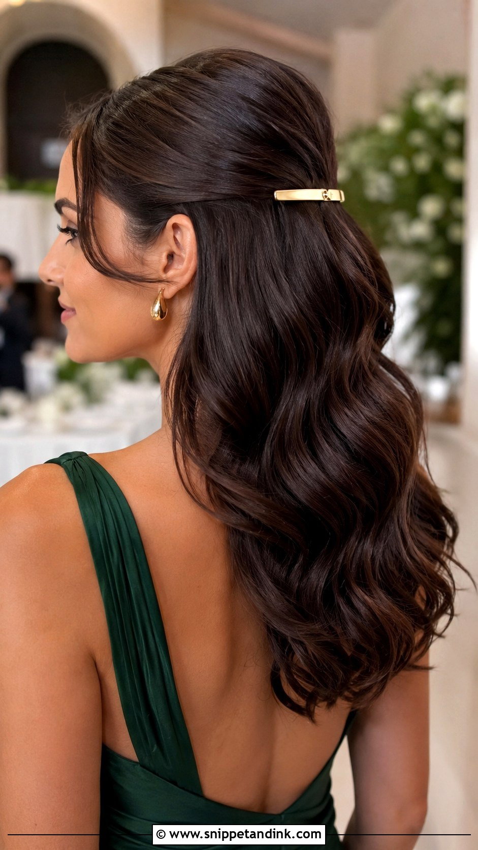 Half Up Wedding Guest Hair With Clip - Snippet and Ink - 20 Half-Up Wedding Guest Hair Ideas
