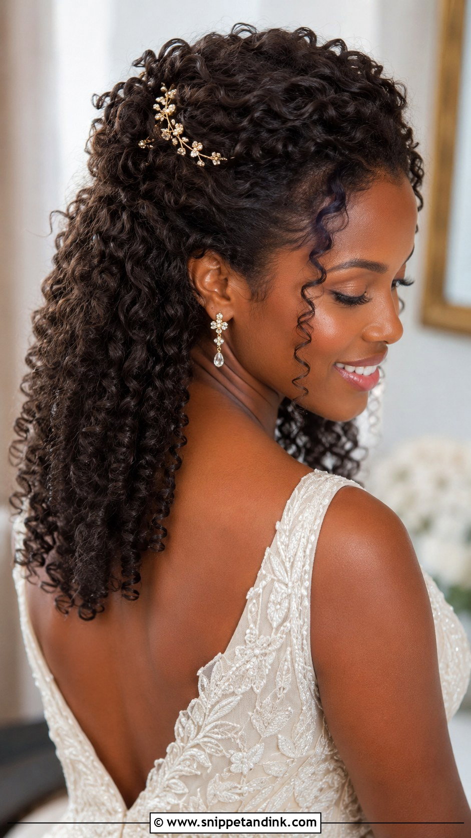 Half Up Wedding Hair For Curly Hair - Snippet and Ink - 20 Half-Up Hair for Wedding Ideas