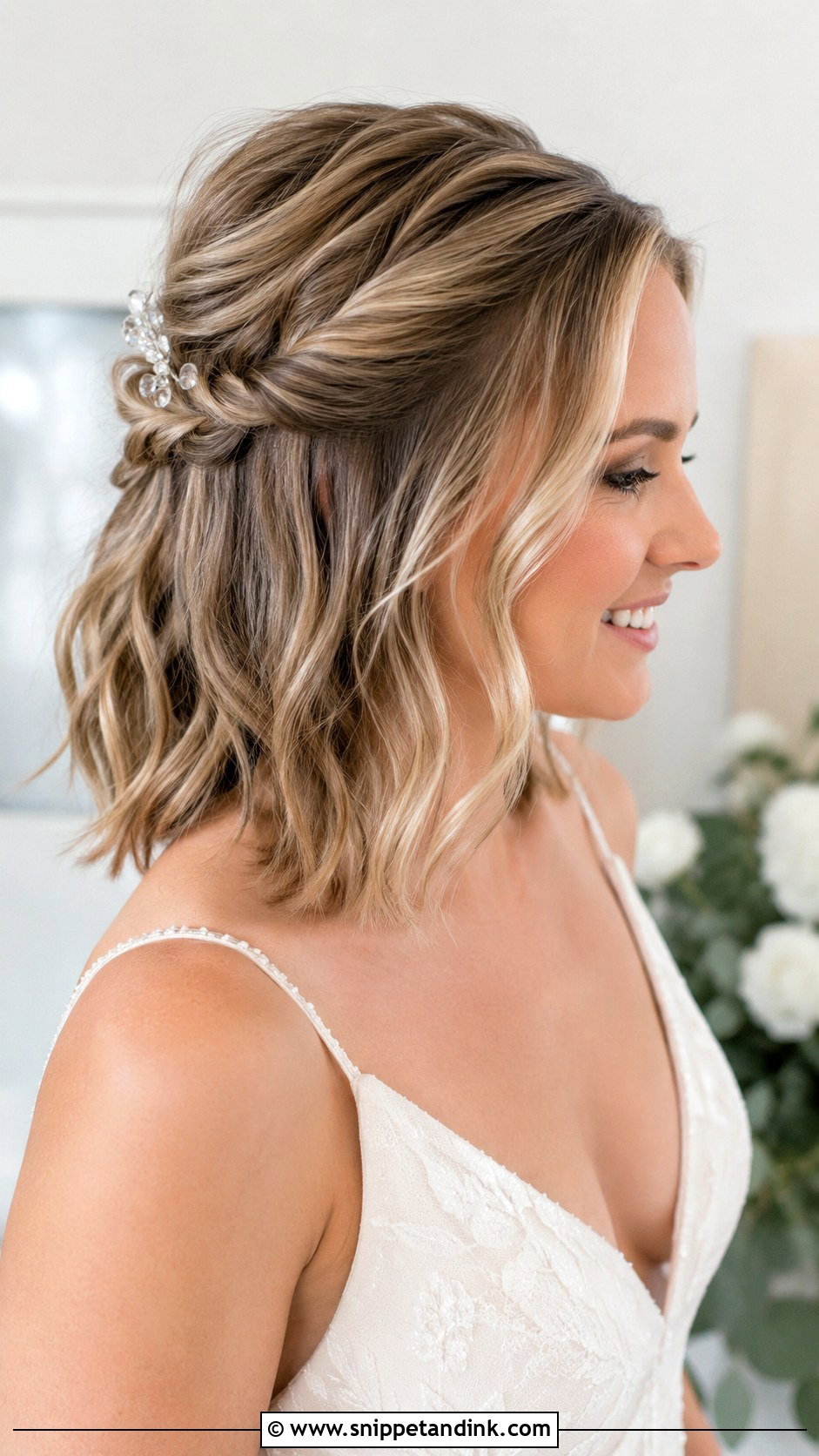Half Up Wedding Hair For Medium Hair - Snippet and Ink - 15 Half-Up Wedding Bride Hairstyles