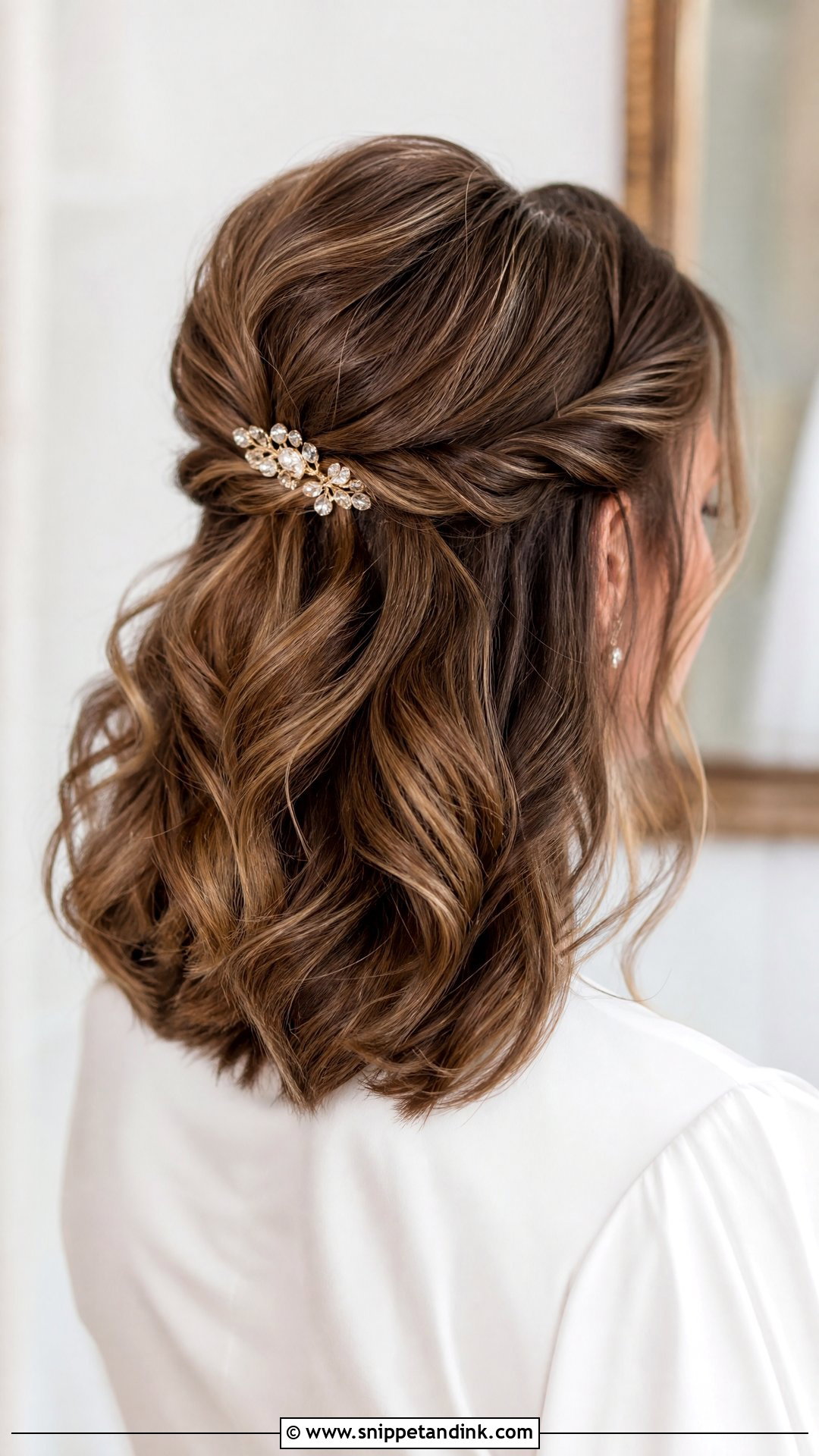 Half Up Wedding Hair For Medium Hair - Snippet and Ink - 15 Easy Half-Up Wedding Hairstyles