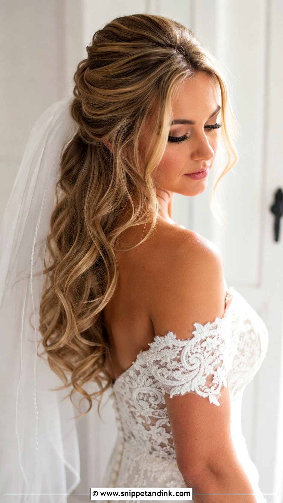 Half Up Wedding Hair For Off Shoulder Dress - Snippet and Ink - 15 Wedding Hairstyles for Off Shoulder Dress
