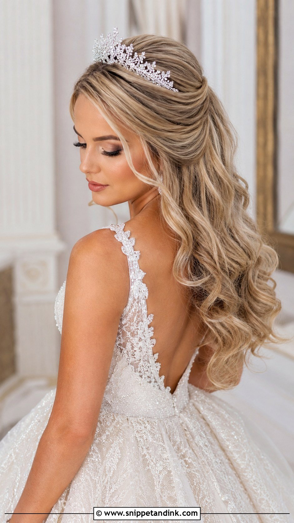Half Up Wedding Hair With A Tiara - Snippet and Ink - 20 Half-Up Hair for Wedding Ideas