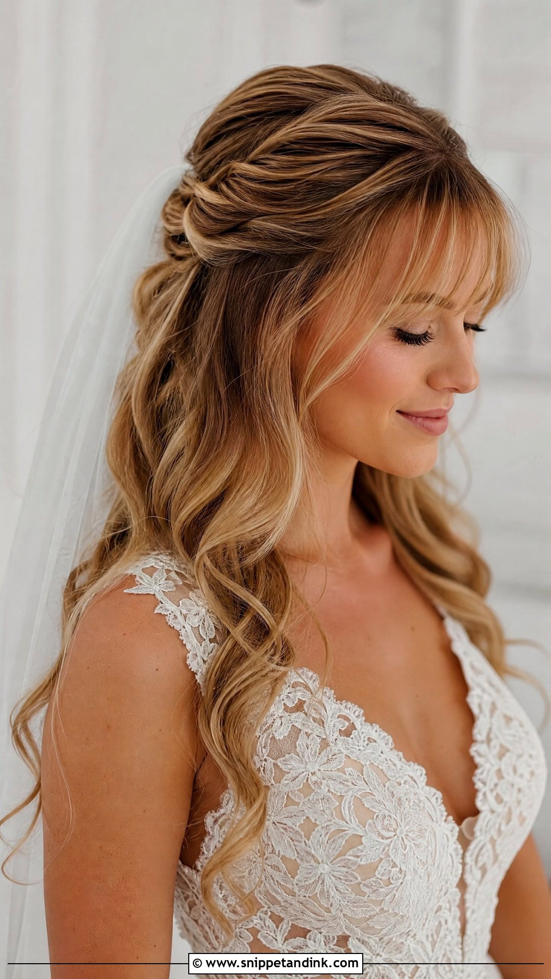 Half Up Wedding Hair With Bangs - Snippet and Ink - 15 Bride Hairstyles Bangs