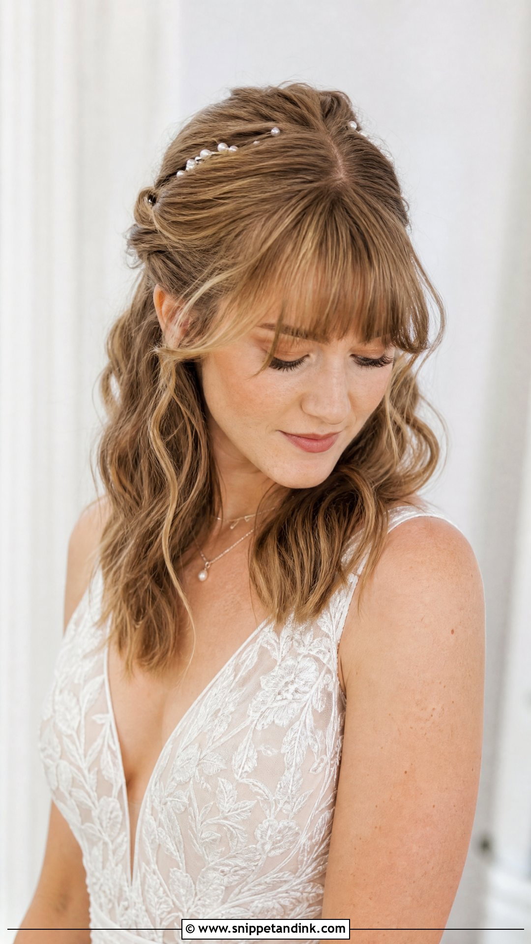 Half Up Wedding Hair With Bangs - Snippet and Ink - 20 Wedding Hairstyle Bangs