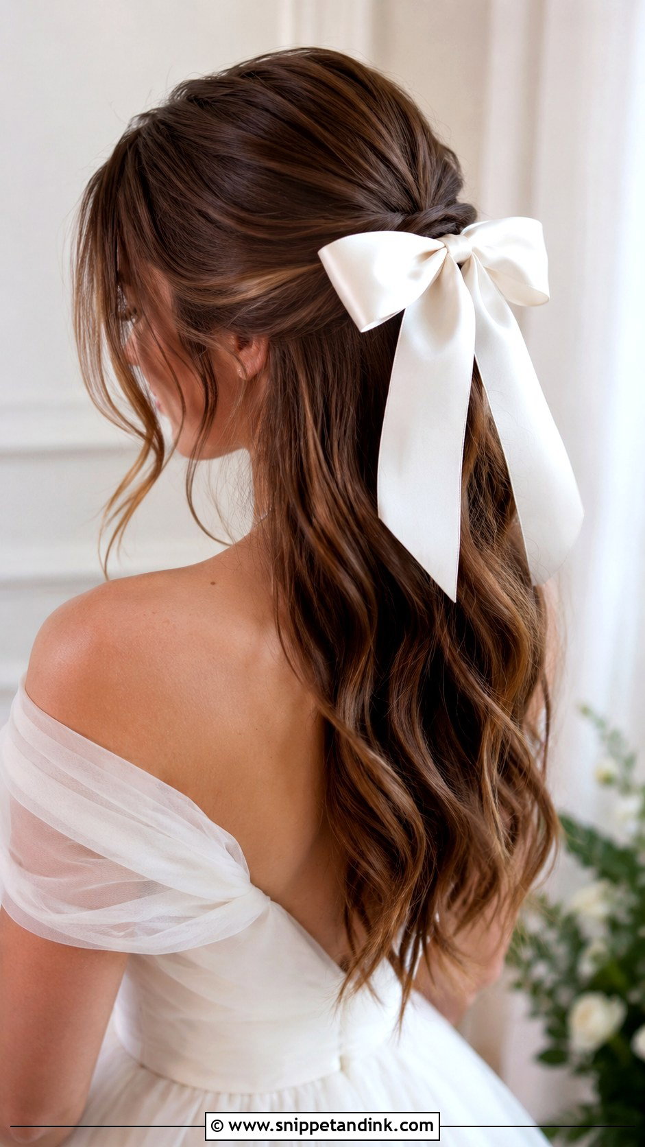 Half Up Wedding Hair With Bow - Snippet and Ink - 15 Halfup Hairstyle for Long Hair Wedding Ideas