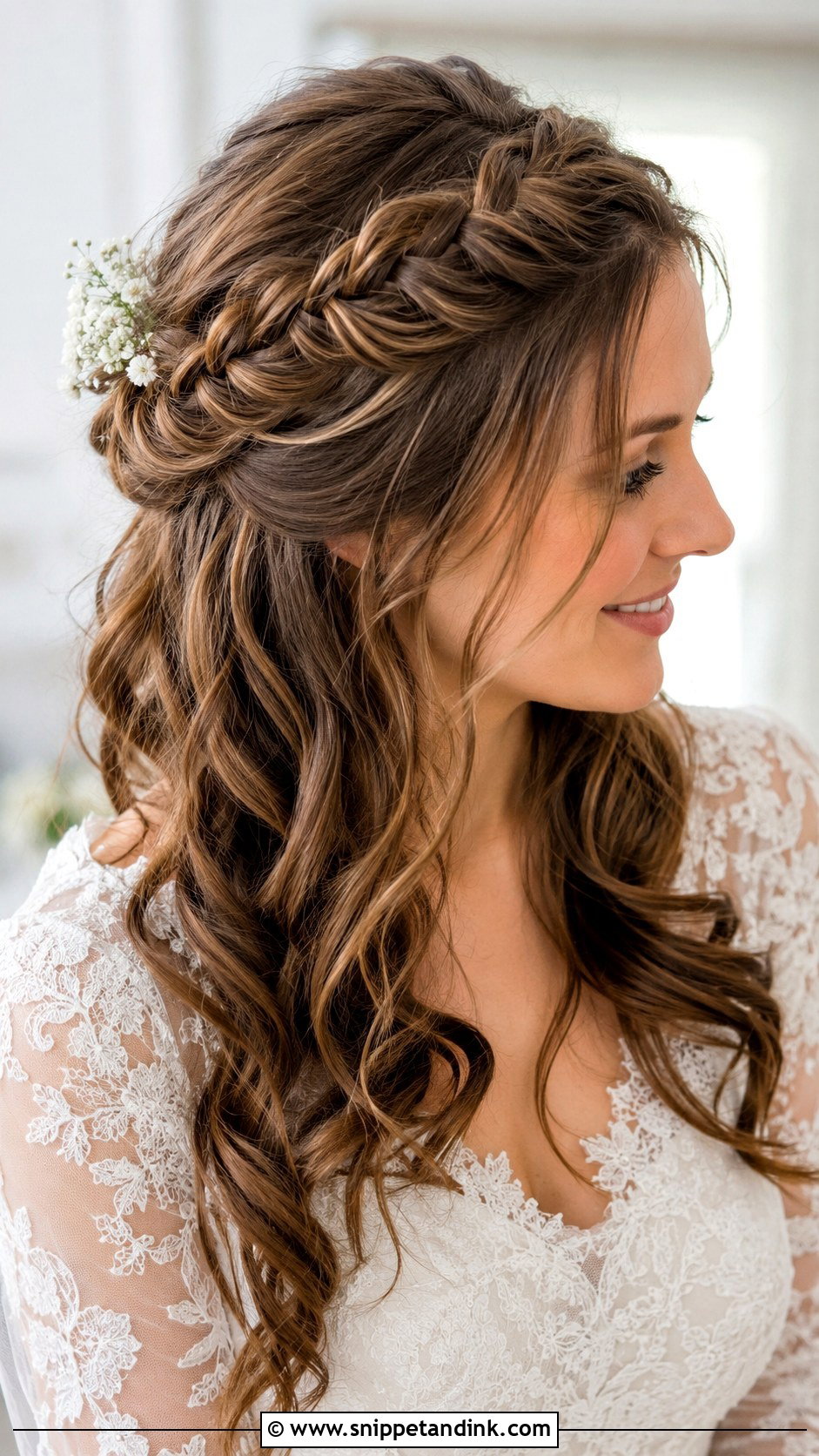 Half Up Wedding Hair With Crown Braid - Snippet and Ink - 15 Halfup Hairstyle for Long Hair Wedding Ideas