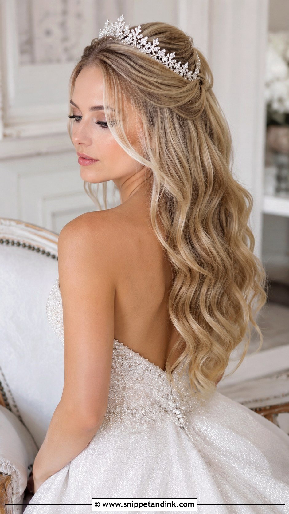 Half Up Wedding Hair With Crown - Snippet and Ink - 15 Half-Up Wedding Long Hairstyles