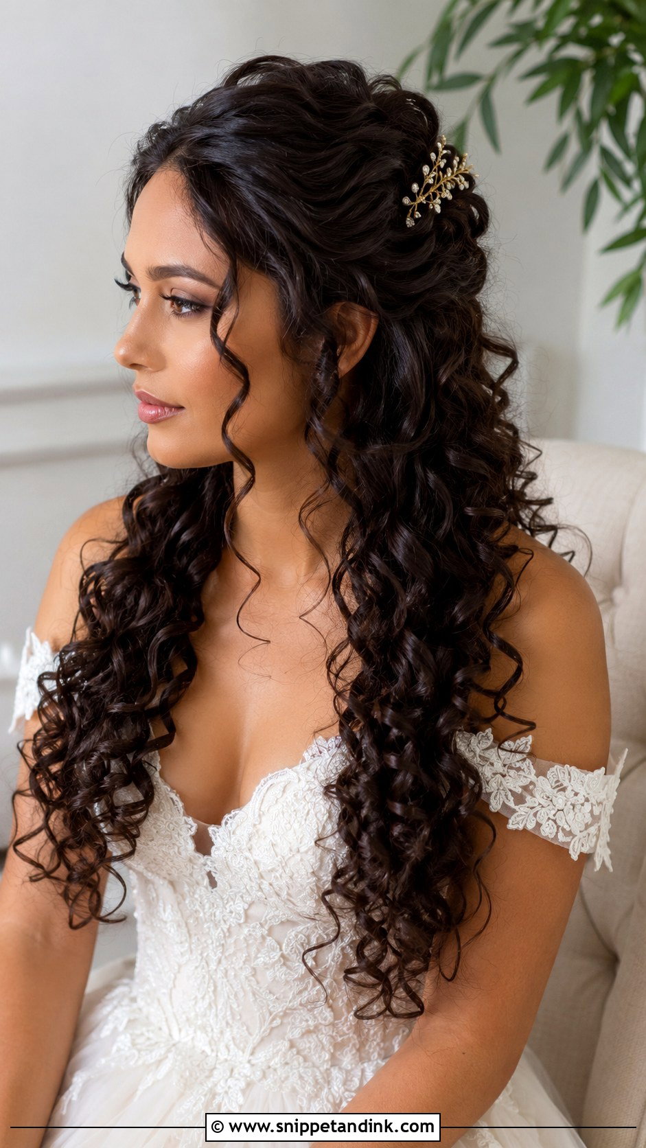 Half Up Wedding Hair With Curly Hair - Snippet and Ink - 15 Half-Up Wedding Long Hairstyles