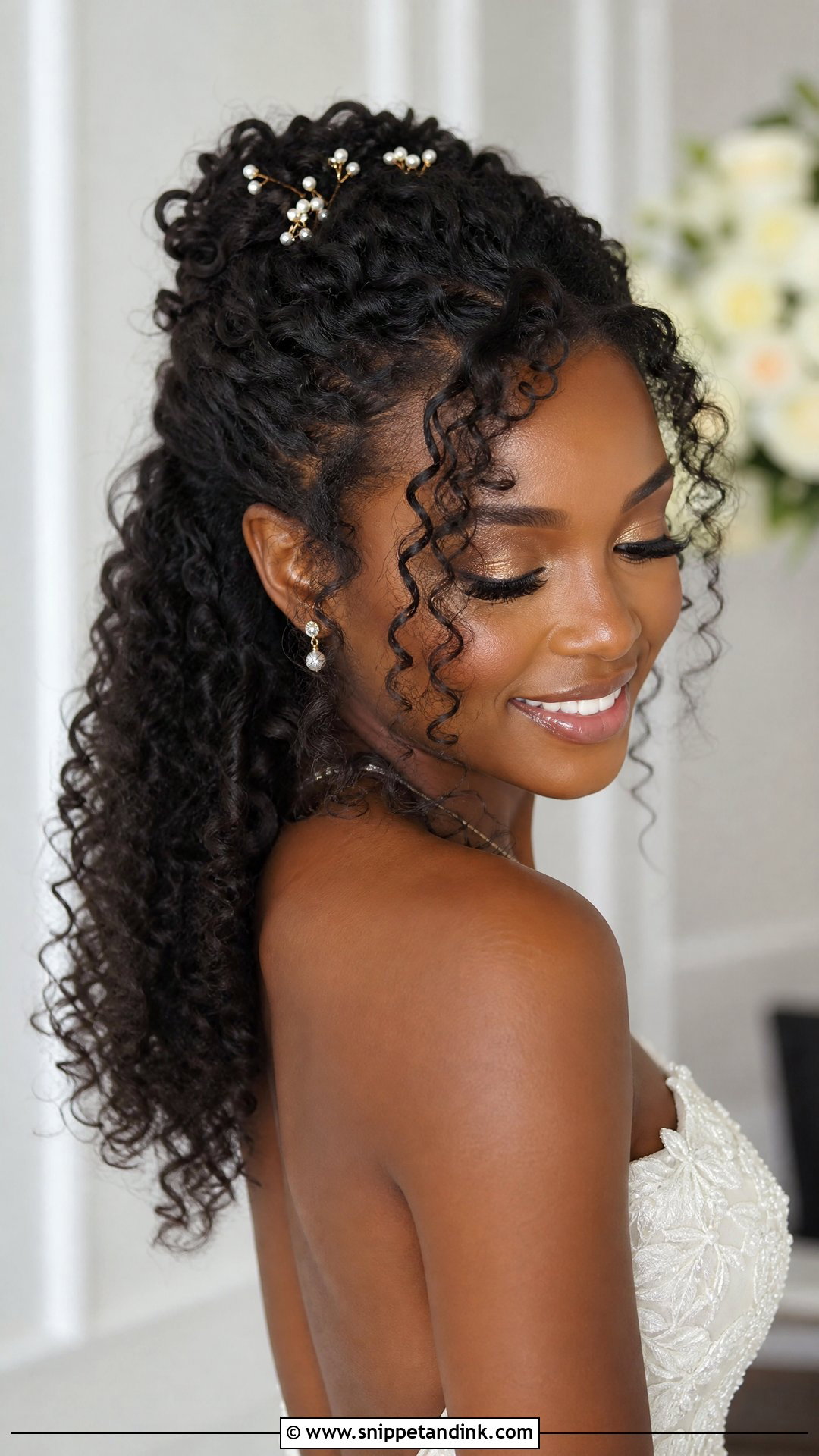 Half Up Wedding Hair With Curly Hair - Snippet and Ink - 15 Easy Half-Up Wedding Hairstyles