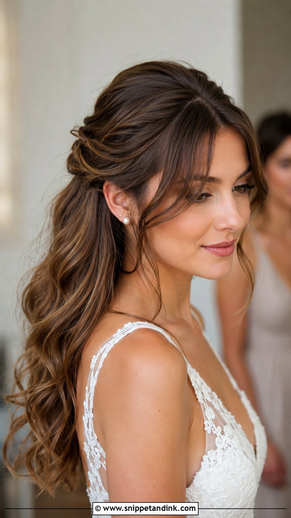 Half Up Wedding Hair With Curtain Bangs - Snippet and Ink - 25 Half-Up Wedding Hair Styles