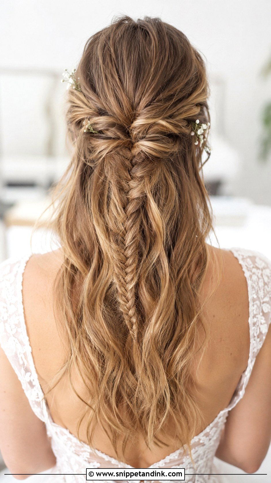 Half Up Wedding Hair With Fishtail Braid - Snippet and Ink - 25 Half-Up Wedding Hair Styles