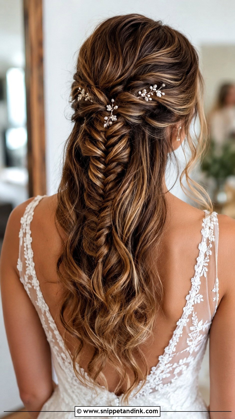Half Up Wedding Hair With Fishtail Braid - Snippet and Ink - 15 Halfup Hairstyle for Long Hair Wedding Ideas