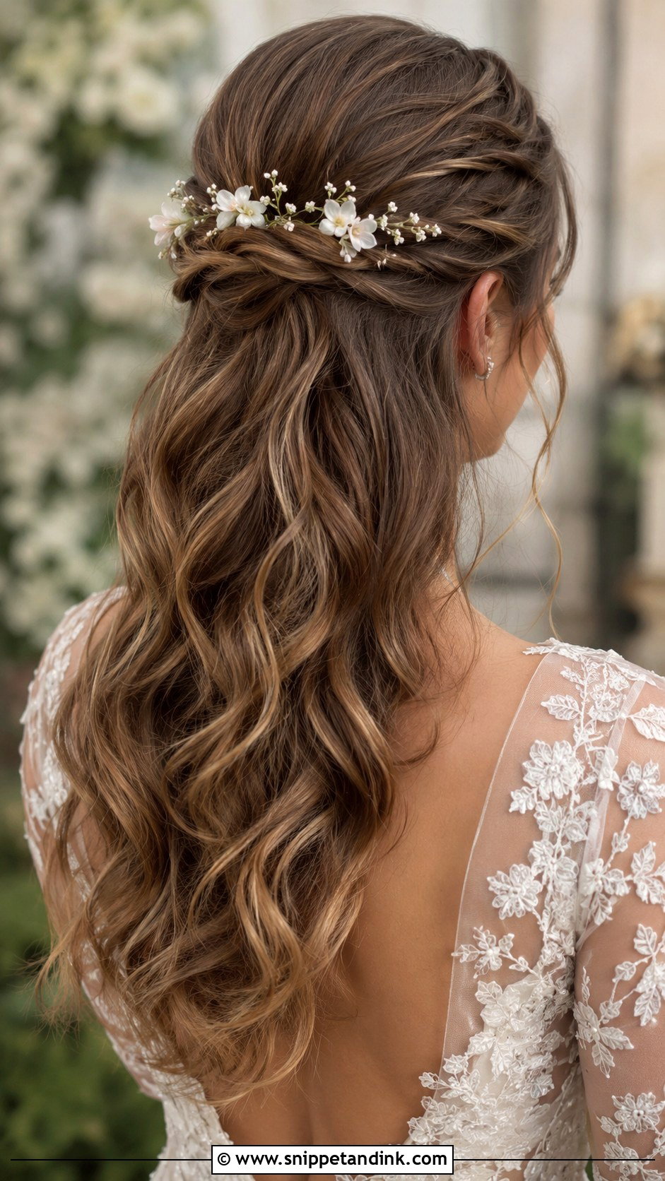 Half Up Wedding Hair With Flowers - Snippet and Ink - 20 Half-Up Hair for Wedding Ideas