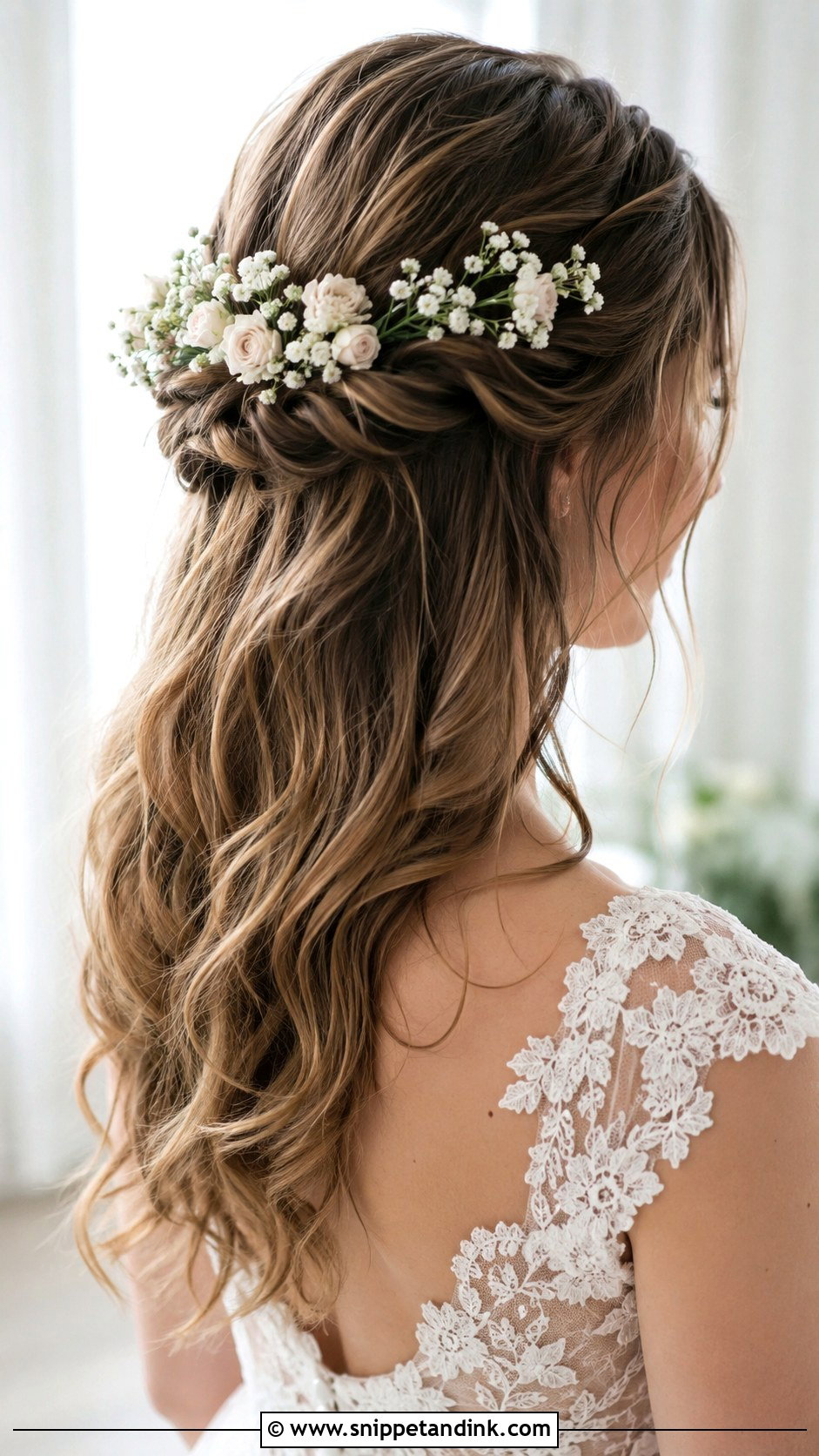Half Up Wedding Hair With Flowers - Snippet and Ink - 25 Half-Up Half-Down Wedding Hair Tutorial Ideas