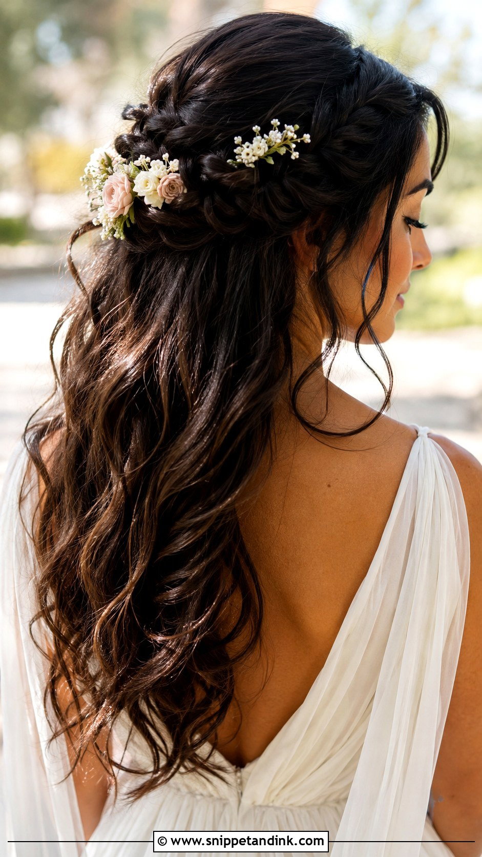 Half Up Wedding Hair With Flowers - Snippet and Ink - 15 Half-Up Wedding Hair Tutorial Ideas