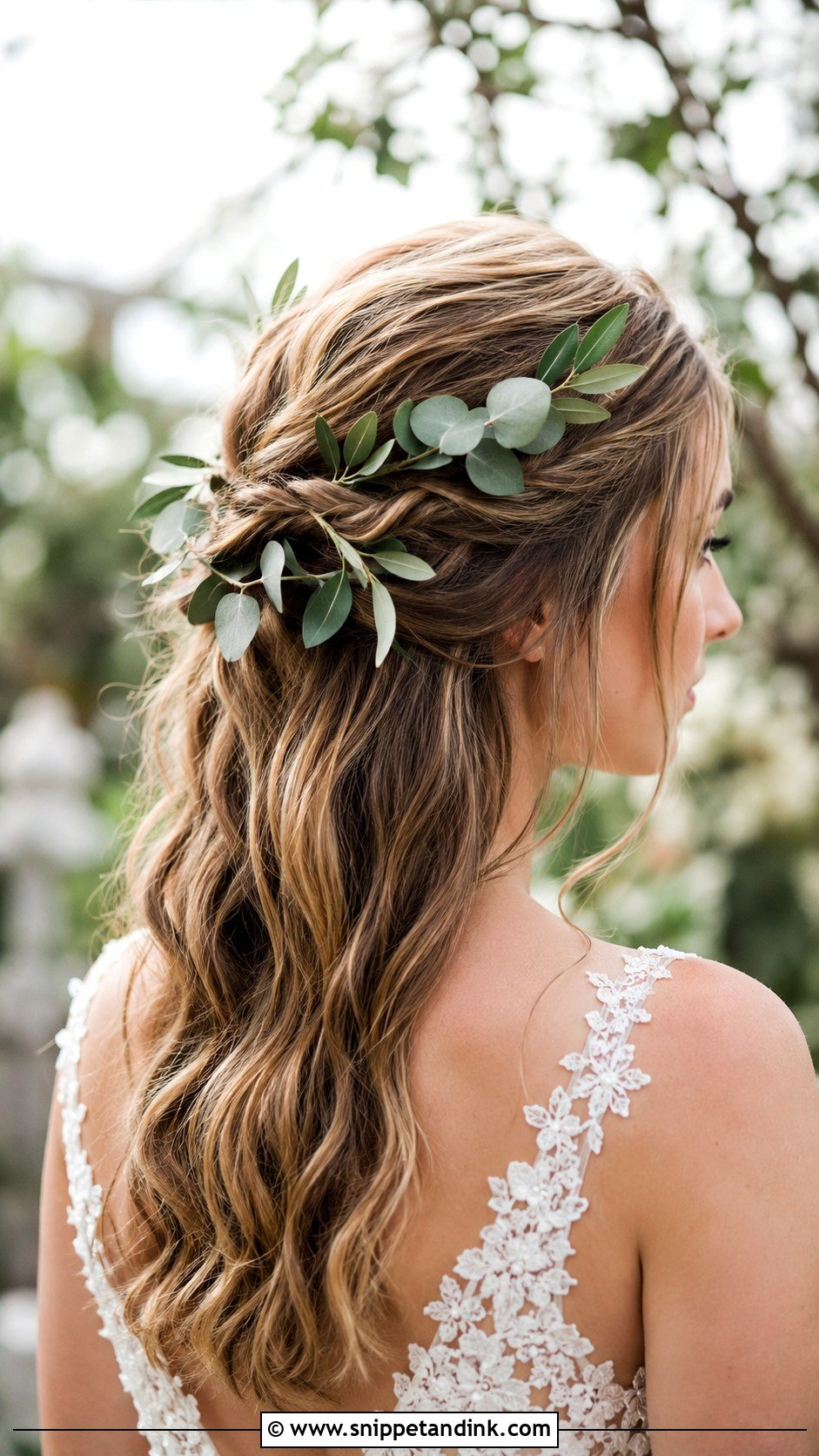 Half Up Wedding Hair With Greenery - Snippet and Ink - 20 Half-Up Wedding Ideas