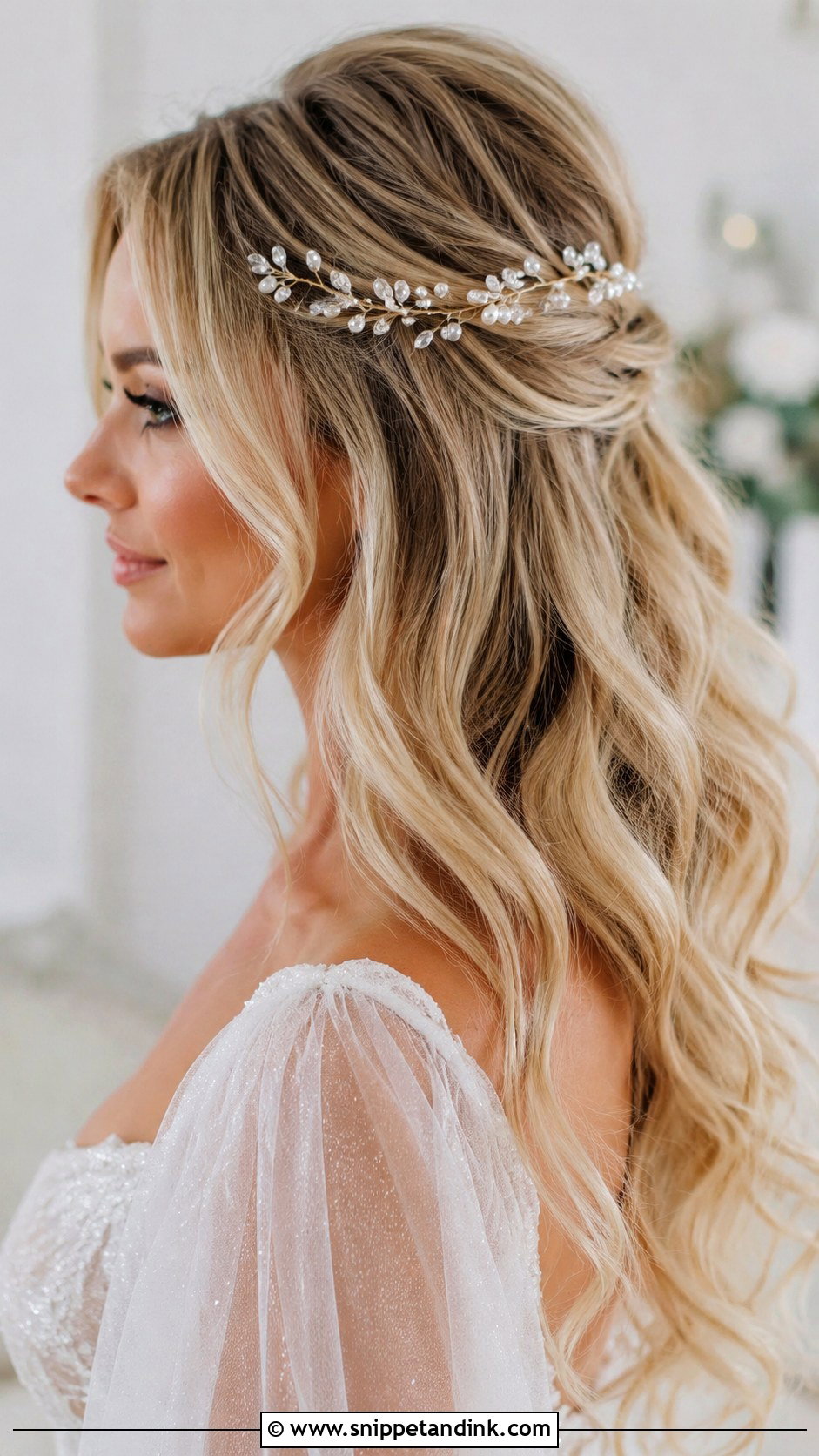 Half Up Wedding Hair With Hair Vine - Snippet and Ink - 15 Half Hairdo Wedding Ideas