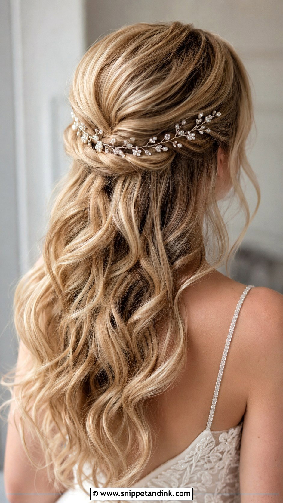 Half Up Wedding Hair With Hair Vine - Snippet and Ink - 15 Half-Up Wedding Long Hairstyles