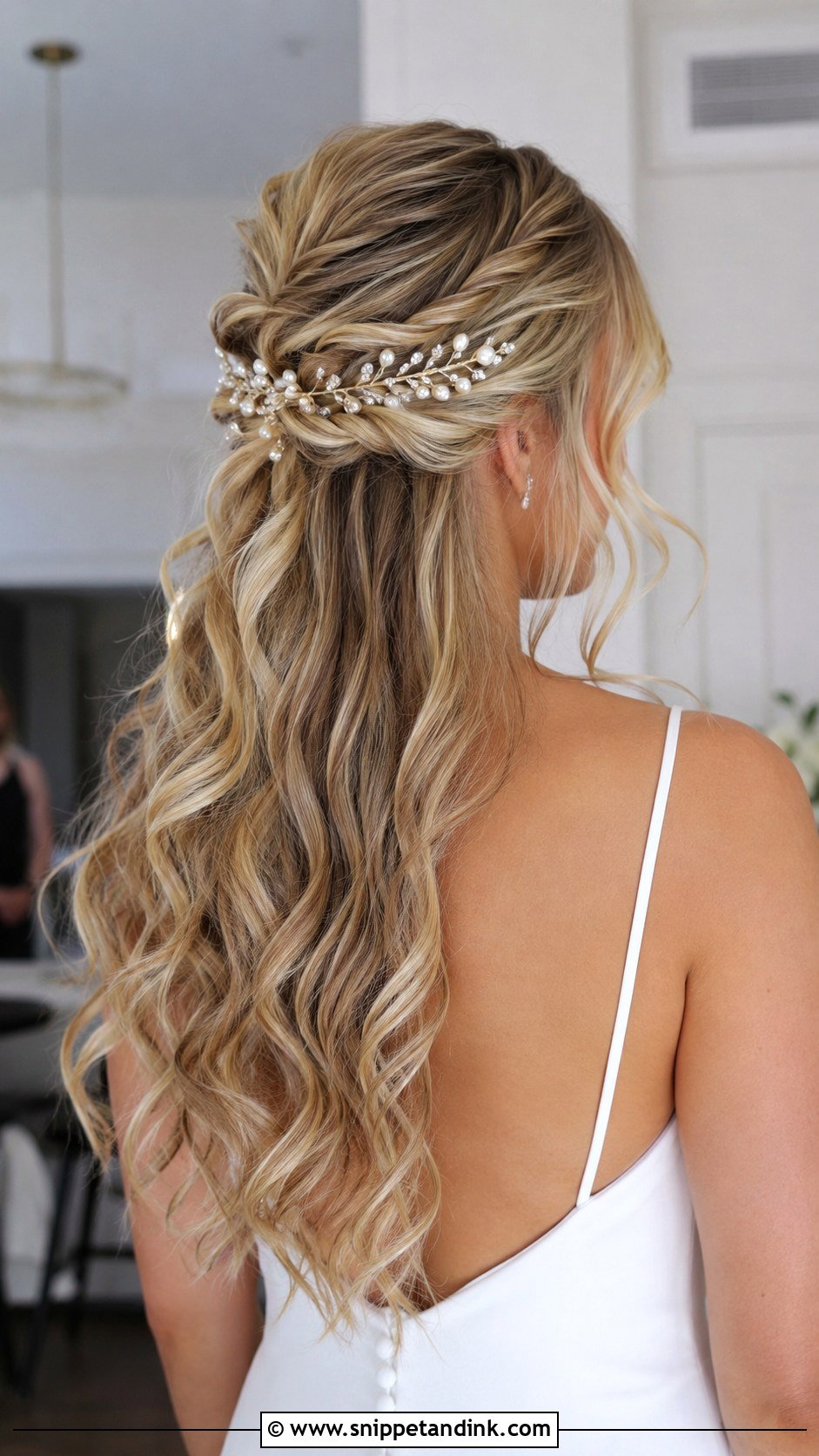 Half Up Wedding Hair With Hair Vine - Snippet and Ink - 25 Half-Up Half-Down Wedding Hair Tutorial Ideas