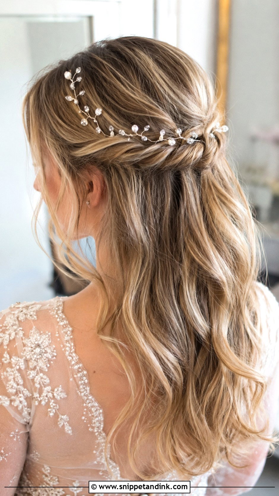 Half Up Wedding Hair With Hair Vine - Snippet and Ink - 25 Half-Up Wedding Hair Styles