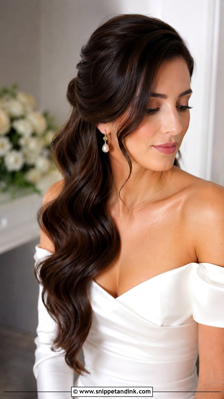 Half Up Wedding Hair With Hollywood Waves - Snippet and Ink - 15 Half-Up Wedding Hair Down Ideas