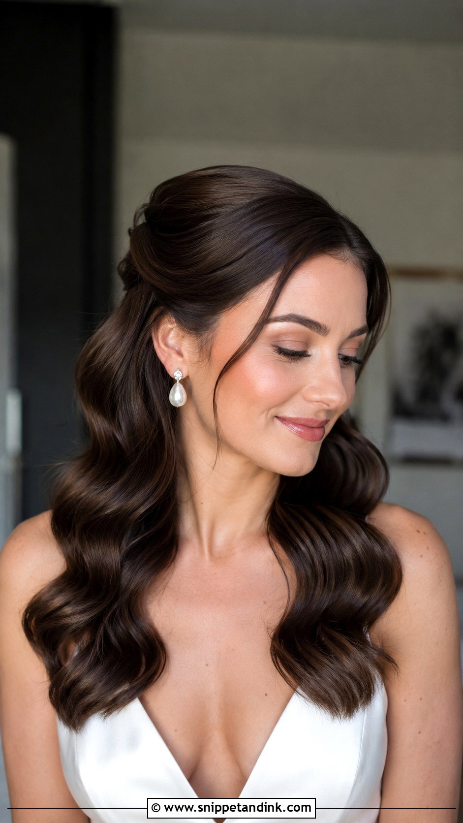 Half Up Wedding Hair With Hollywood Waves - Snippet and Ink - 20 Half-Up Do Wedding Hair Ideas