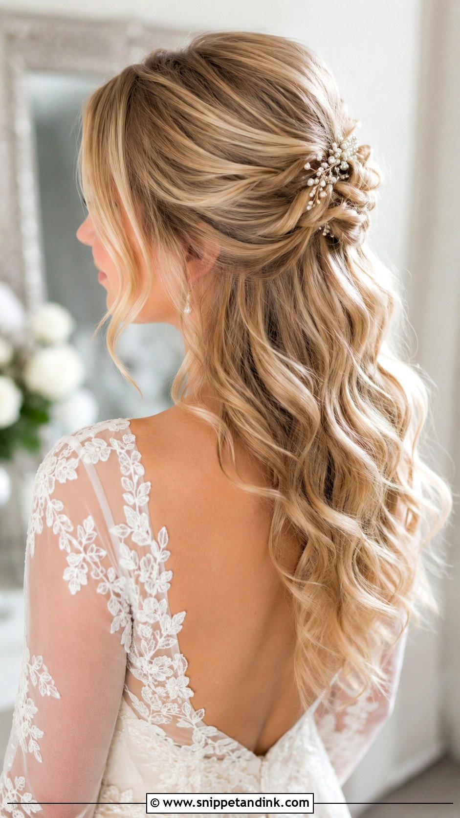 Half Up Wedding Hair With Loose Curls - Snippet and Ink - 15 Half Hairdo Wedding Ideas