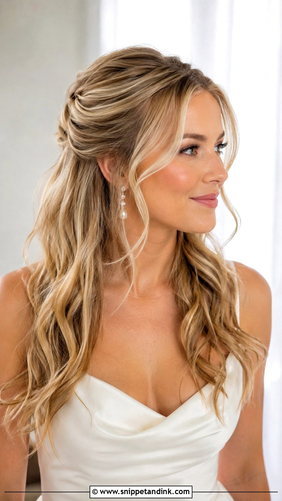 Half Up Wedding Hair With Loose Curls - Snippet and Ink - 15 Half-Up Hair Dos for Wedding
