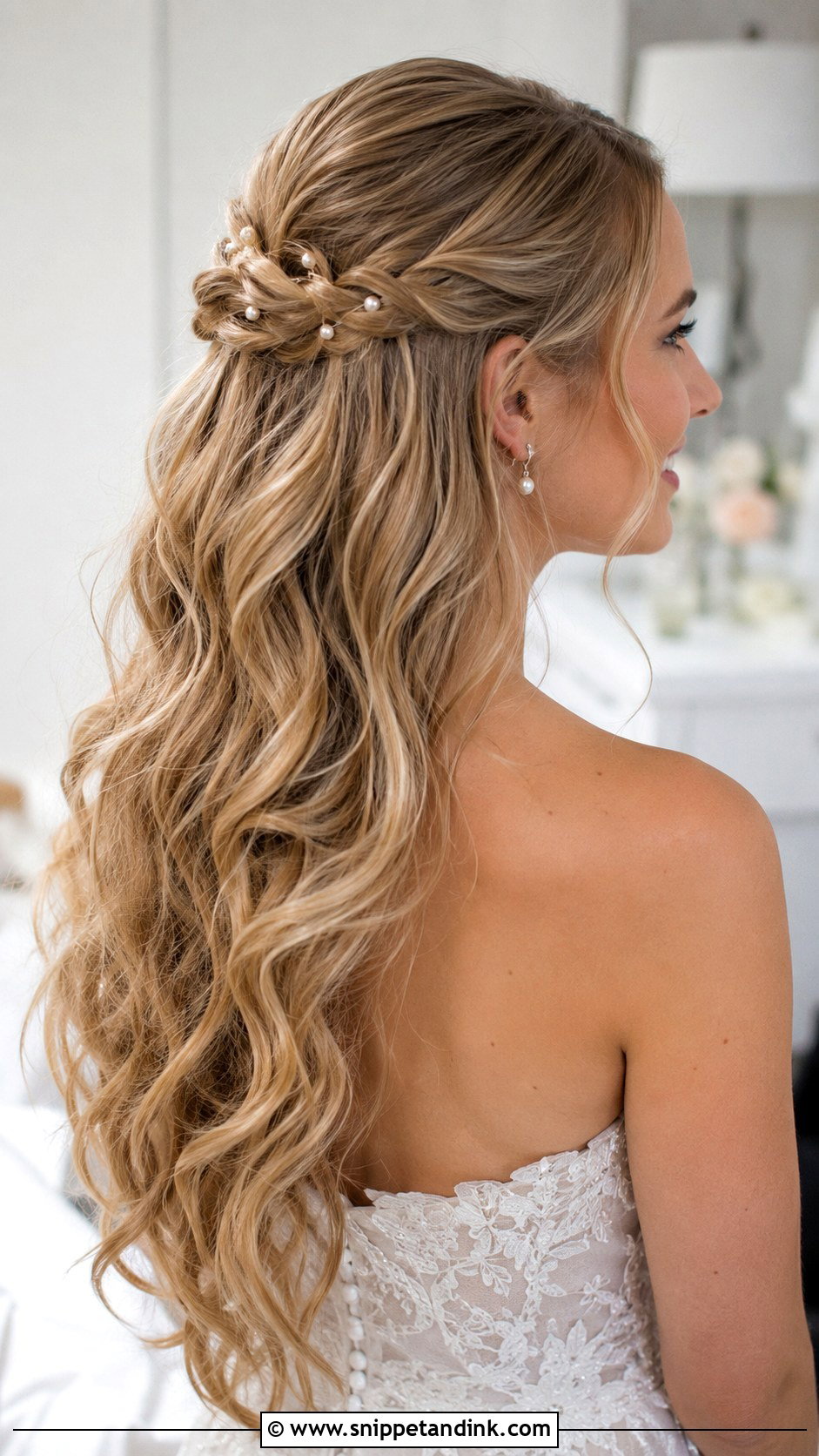 Half Up Wedding Hair With Loose Curls - Snippet and Ink - 15 Half-Up Wedding Long Hairstyles