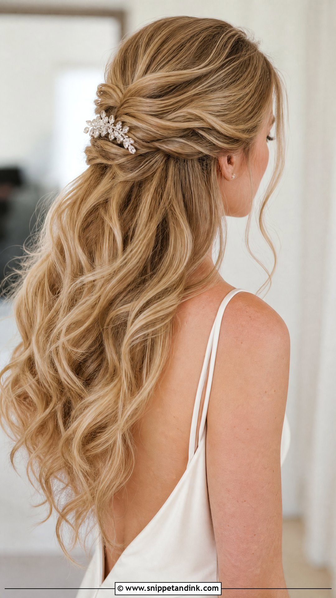 Half Up Wedding Hair With Loose Curls - Snippet and Ink - 15 Easy Half-Up Wedding Hairstyles