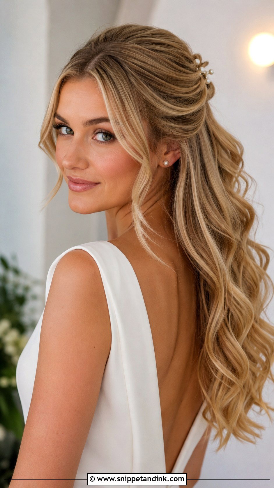 Half Up Wedding Hair With Middle Part - Snippet and Ink - 15 Half Hairdo Wedding Ideas