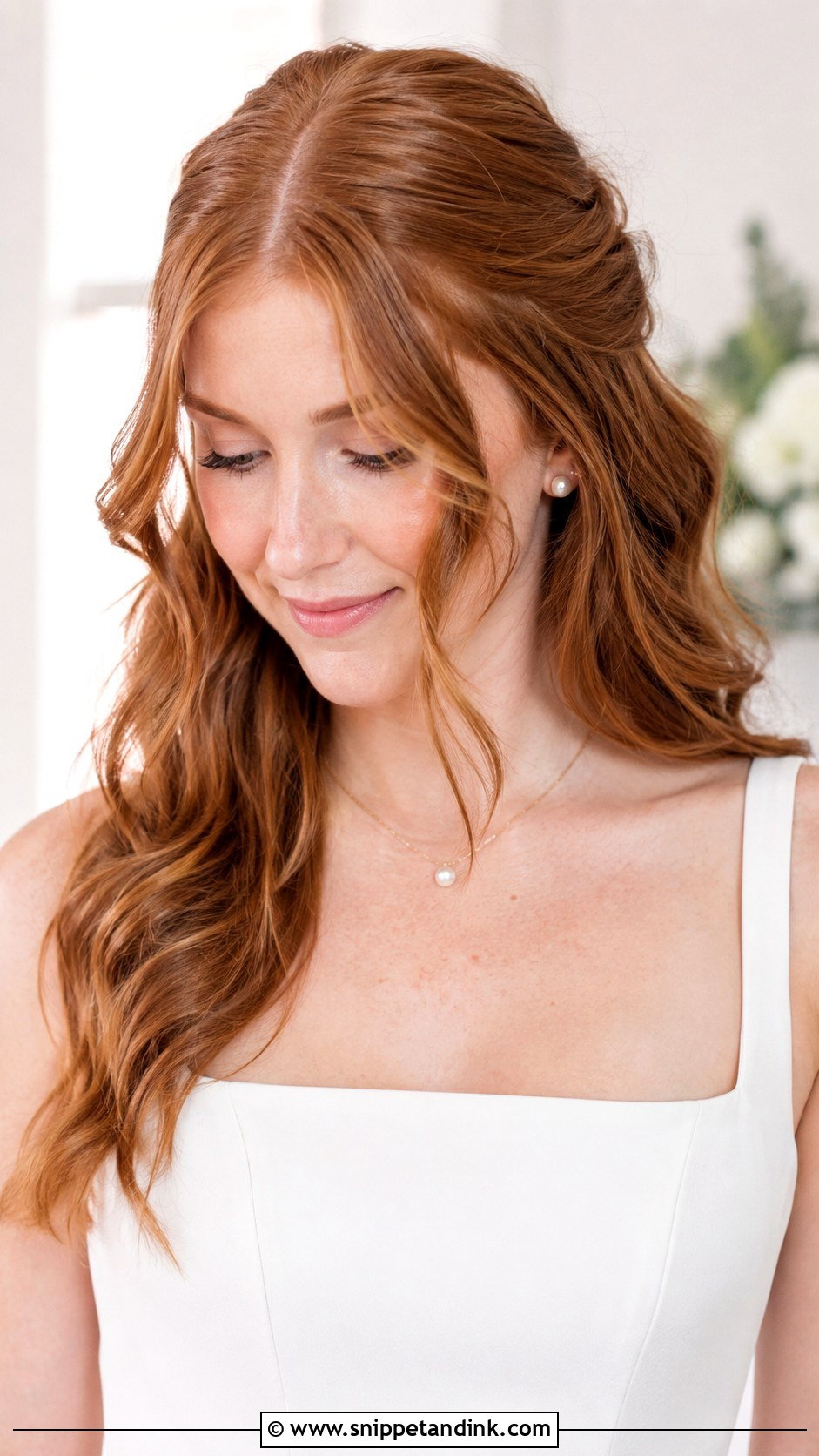 Half Up Wedding Hair With Middle Part - Snippet and Ink - 15 Halfup Hairstyle for Long Hair Wedding Ideas