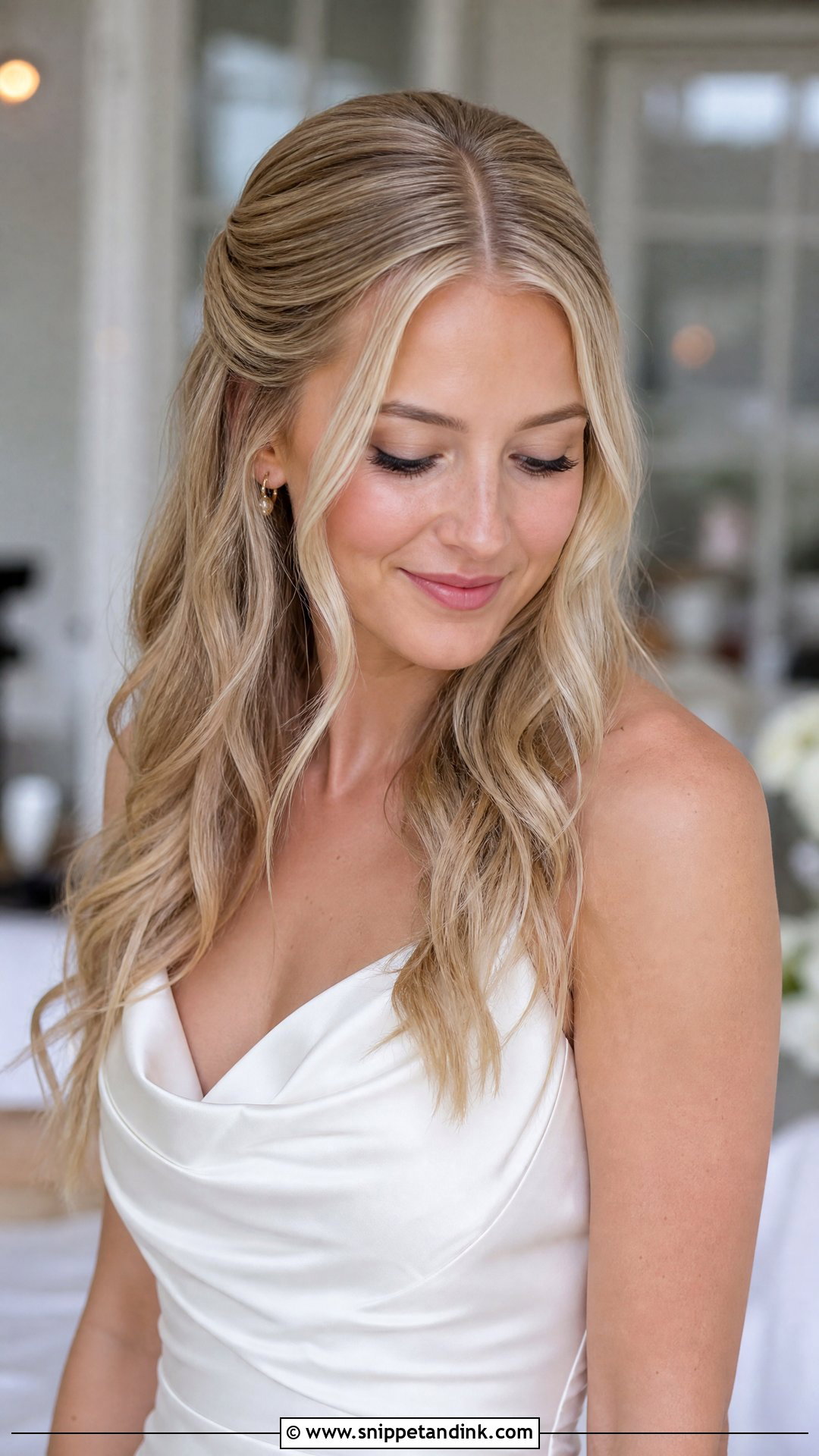Half Up Wedding Hair With Middle Part - Snippet and Ink - 15 Easy Half-Up Wedding Hairstyles