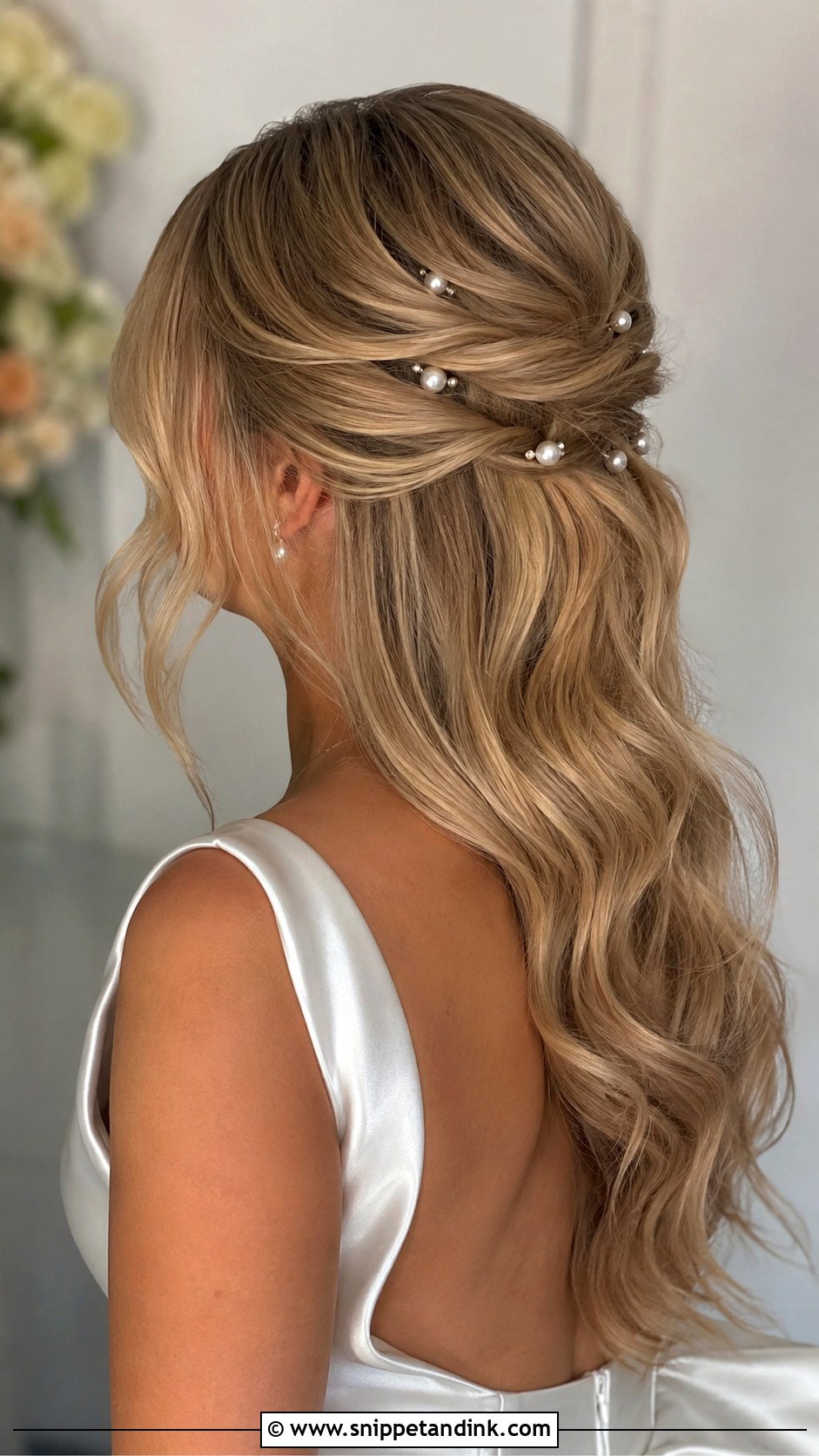 Half Up Wedding Hair With Pearl Pins - Snippet and Ink - 15 Half-Up Hair Dos for Wedding