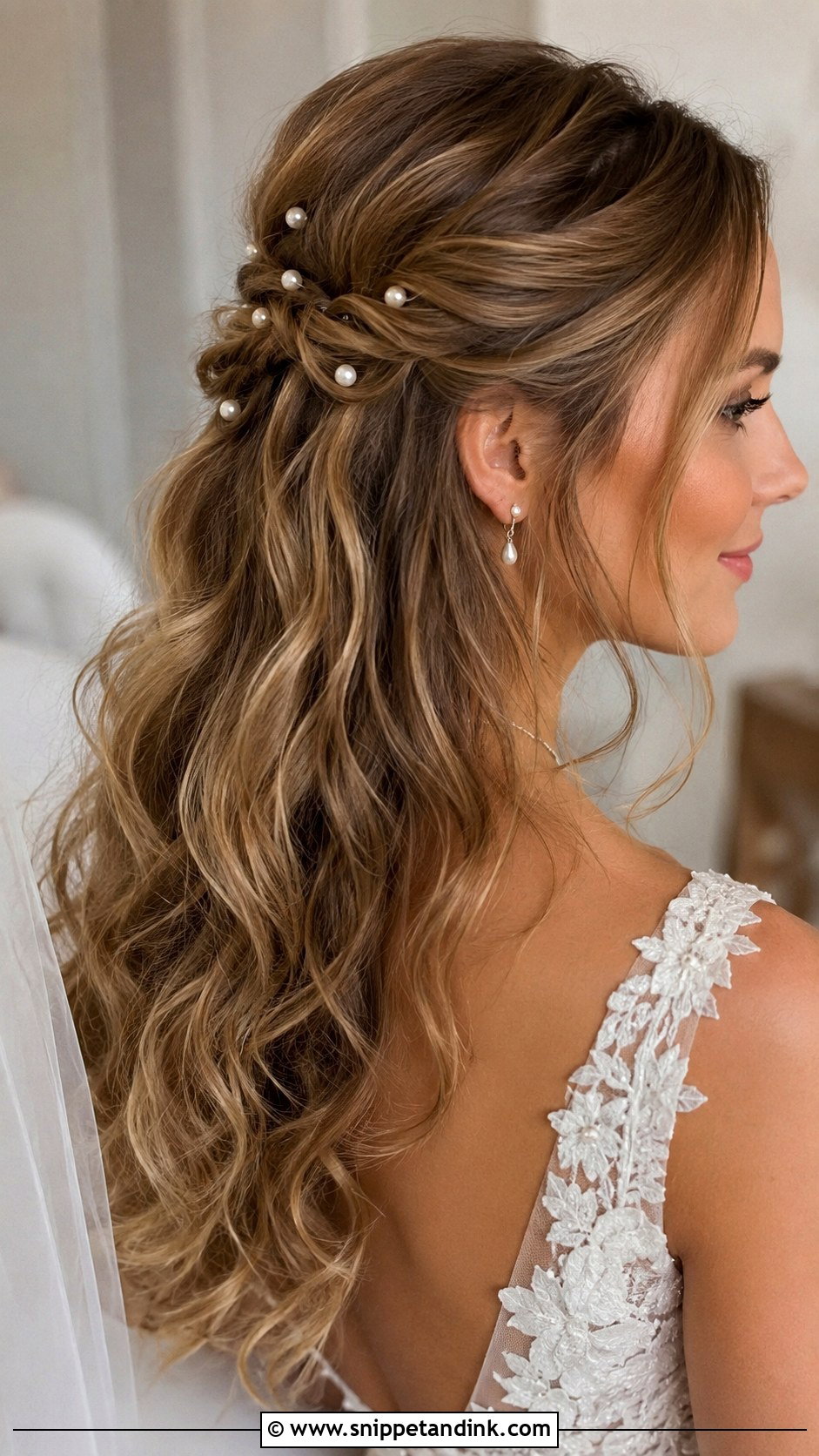 Half Up Wedding Hair With Pearl Pins - Snippet and Ink - 15 Half-Up Wedding Hair Down Ideas