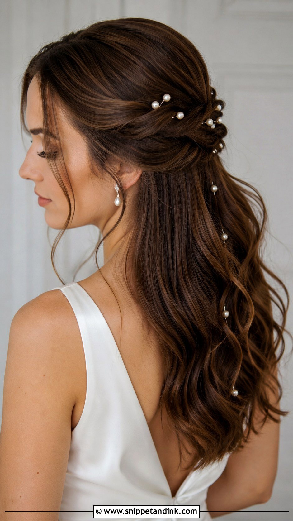 Half Up Wedding Hair With Pearl Pins - Snippet and Ink - 15 Halfup Hairstyle for Long Hair Wedding Ideas