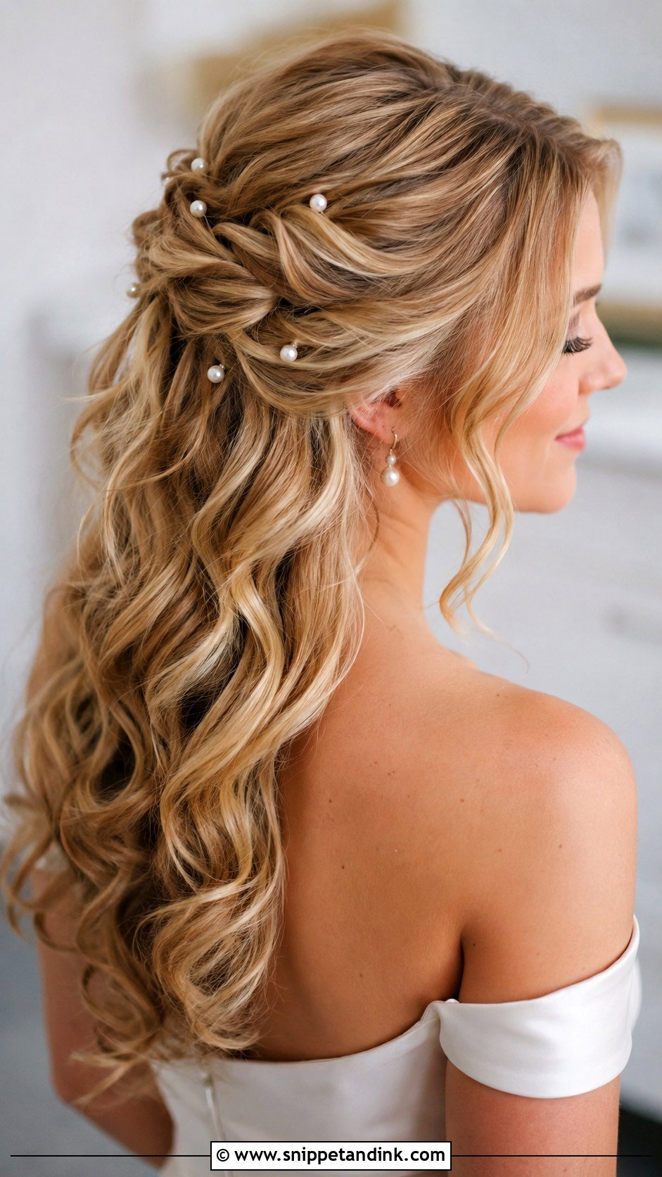Half Up Wedding Hair With Pearl Pins - Snippet and Ink - 15 Half-Up Wedding Long Hairstyles