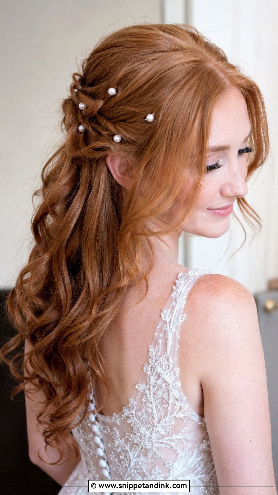 Half Up Wedding Hair With Pearl Pins - Snippet and Ink - 15 Simple Half-Up Wedding Hairstyles